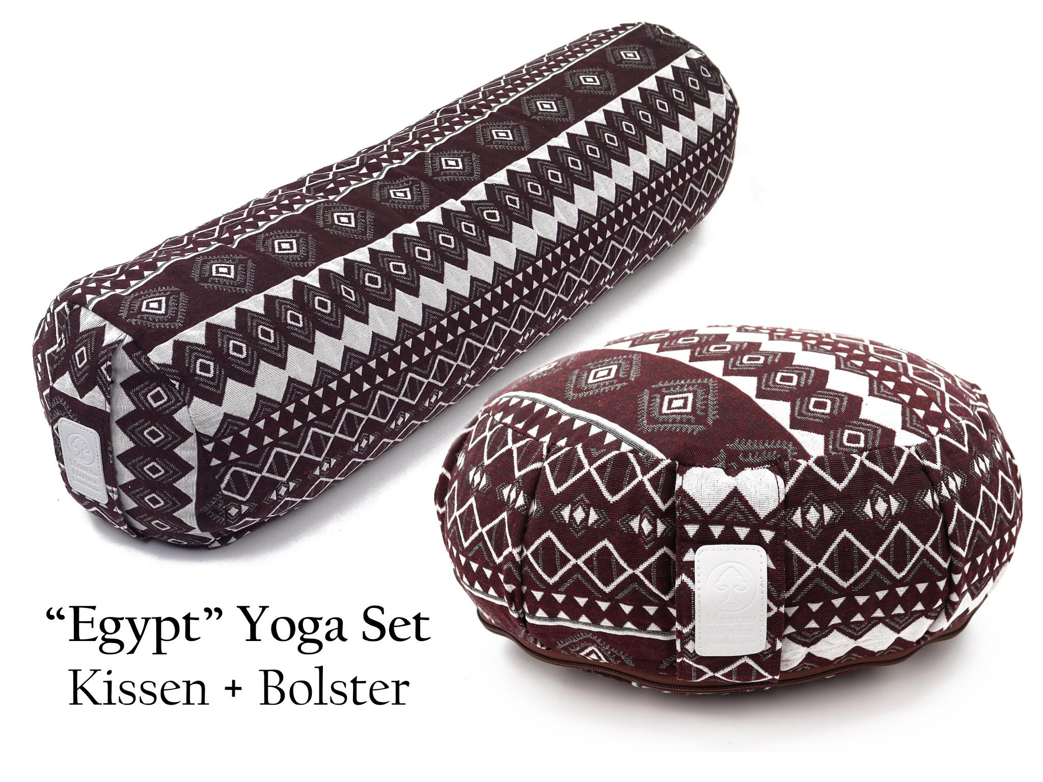 Yoga Set "Egypt" - Yogakissen + Yogabolster (Dunkelrot mit Weiss / Muster)