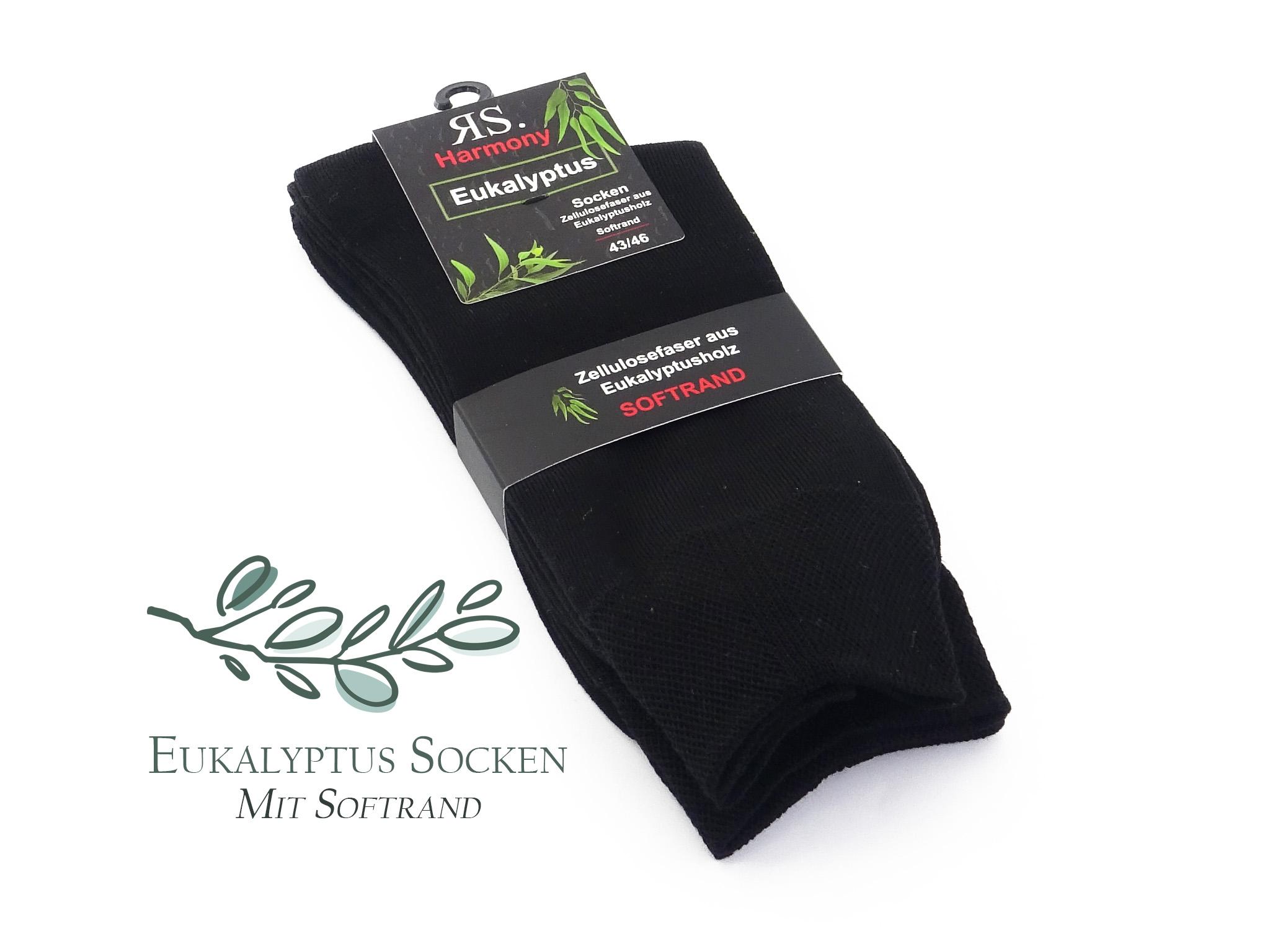 Eukalyptus Socken, Schwarz, für Damen & Herren (8 Paar - Gr. 39/42 und 43/46 )