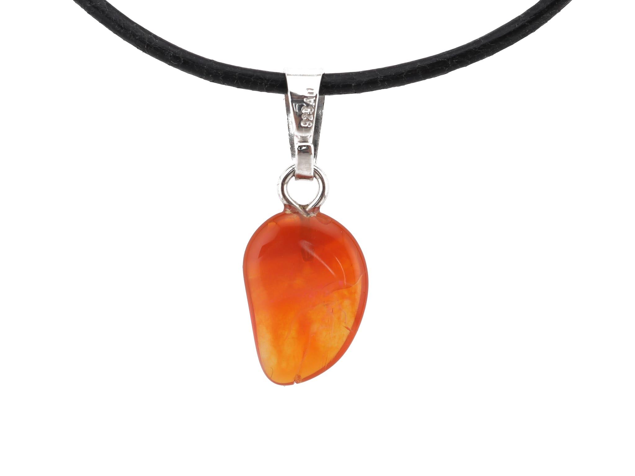 Feueropal Edelstein / Heilstein mit 925er Silberöse inkl. 1m Leder- oder Kunstleder Halskette