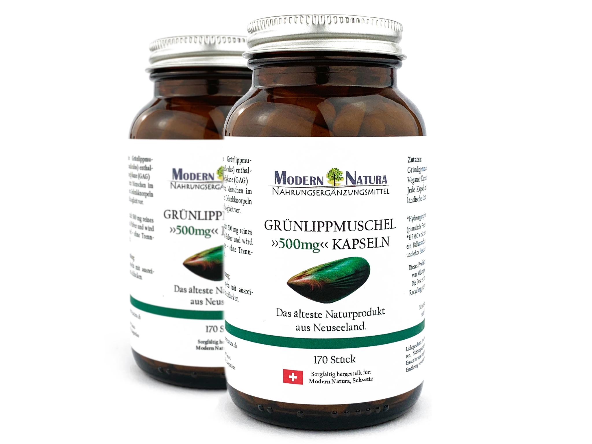 Grünlippmuschel Kapseln 500mg (2x 170 Kapseln Vorteilspack, Vegan verkapselt & Glutenfrei)