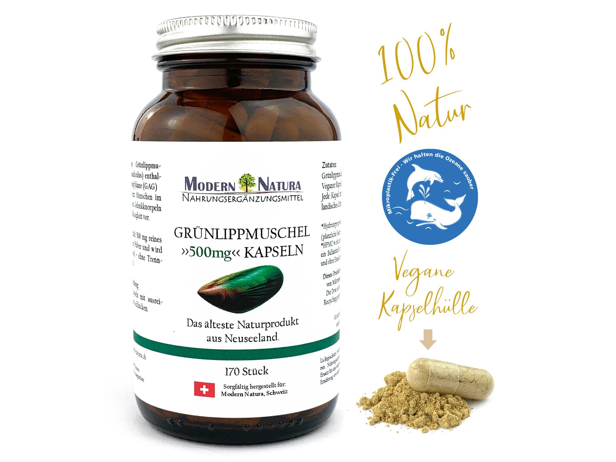 Grünlippmuschel Kapseln 500mg (170 Stück, Vegan verkapselt & Glutenfrei)