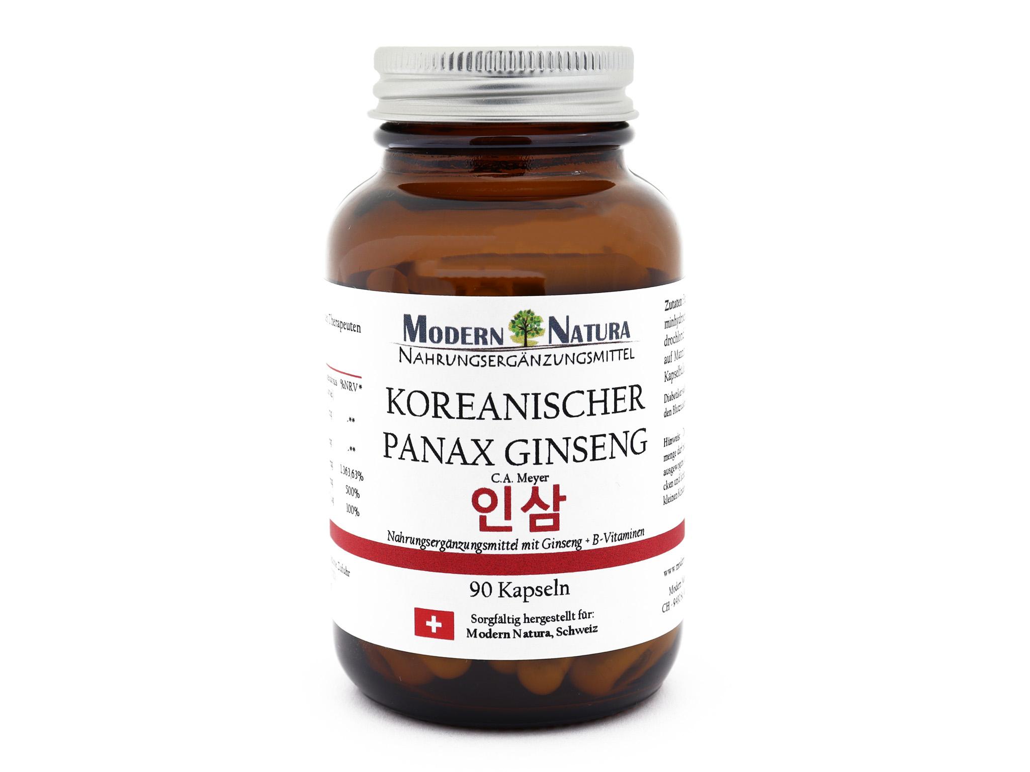 Koreanischer Panax Ginseng - 90 Kapseln Glas - Vegan & Glutenfrei - Ginsengextrakt mit B-Vitaminen (B1, B6 & B12) - Panax ginseng C. A. Meyer