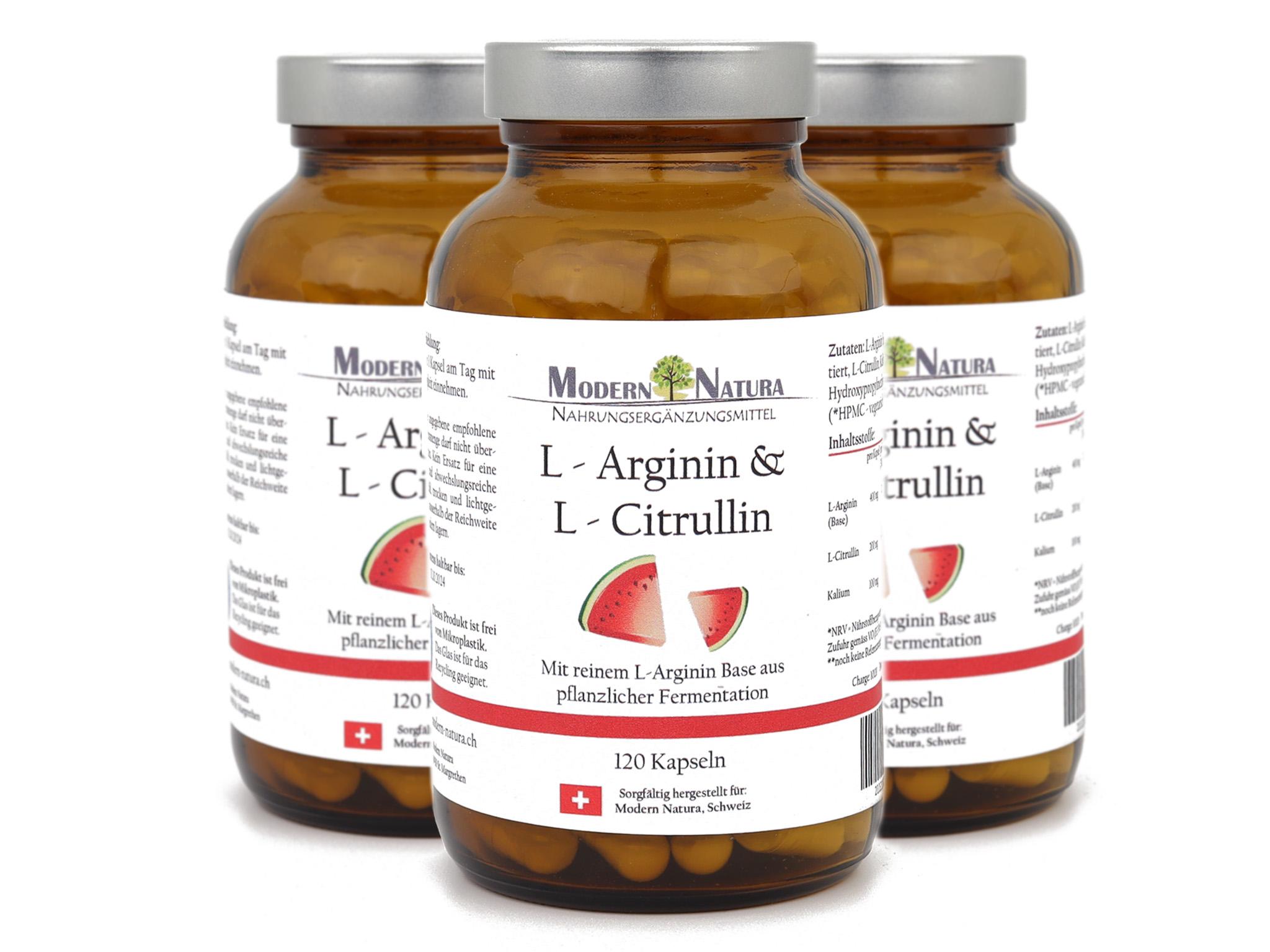 L-Arginin & L-Citrullin - 3x 100 Kapseln Dreierpack - Vegan & Glutenfrei - Reines L-Arginin Base