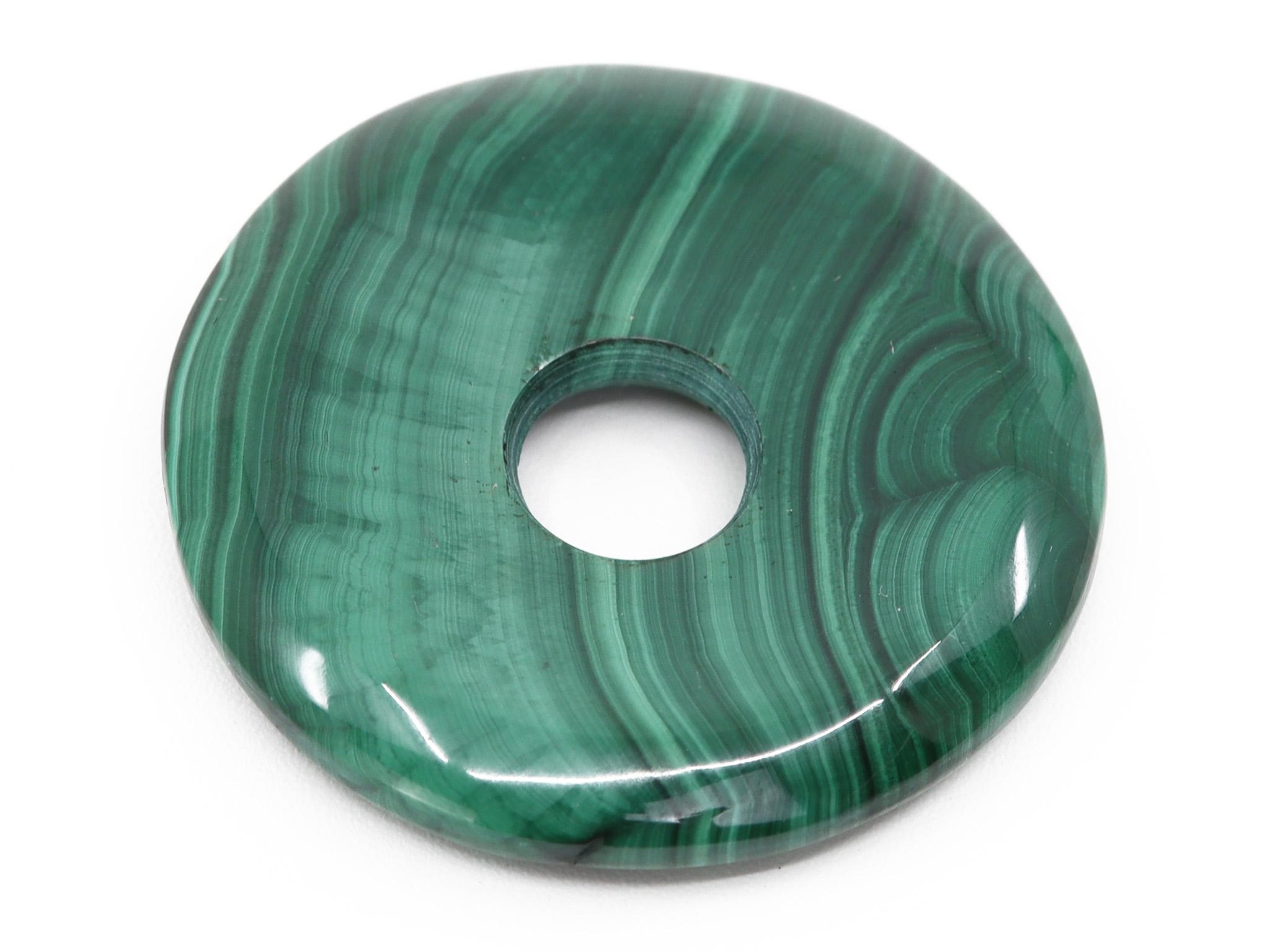 Malachit Donut Anhänger - Edelstein / Heilstein - inkl. 1m Leder- oder Kunstleder Halsband (Schmuckstein)