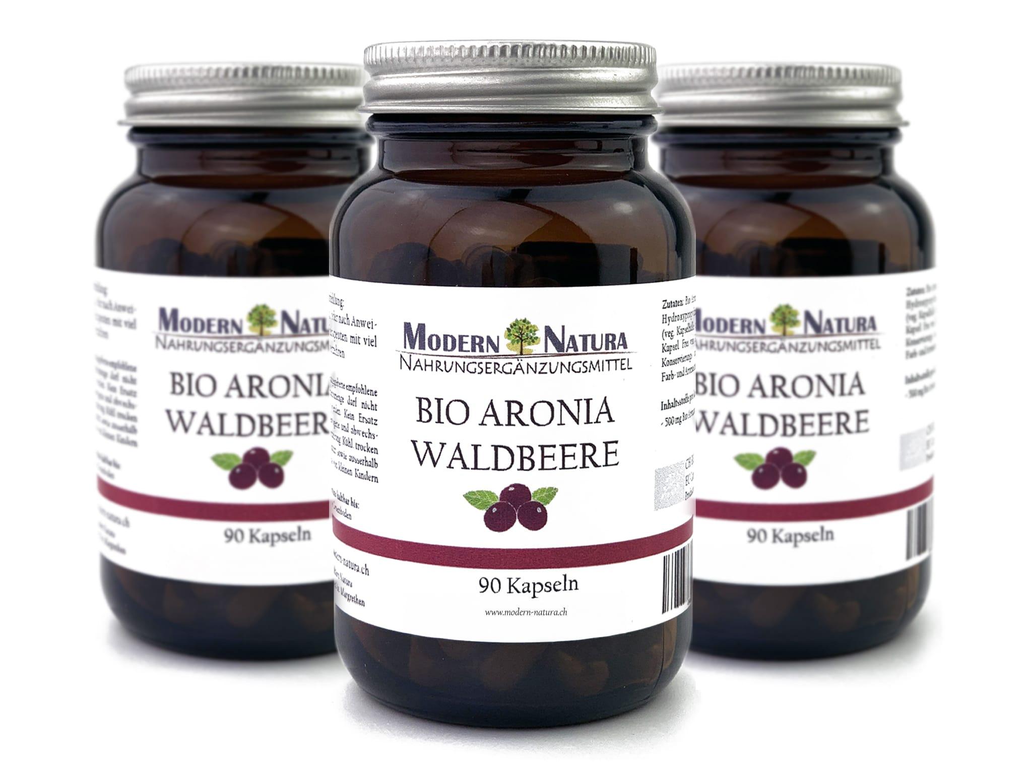 BIO Aronia Waldbeere - 3x 90 Kapseln - Vegan & Glutenfrei - 500mg reinstes Aroniabeeren Pulver / Apfelbeere