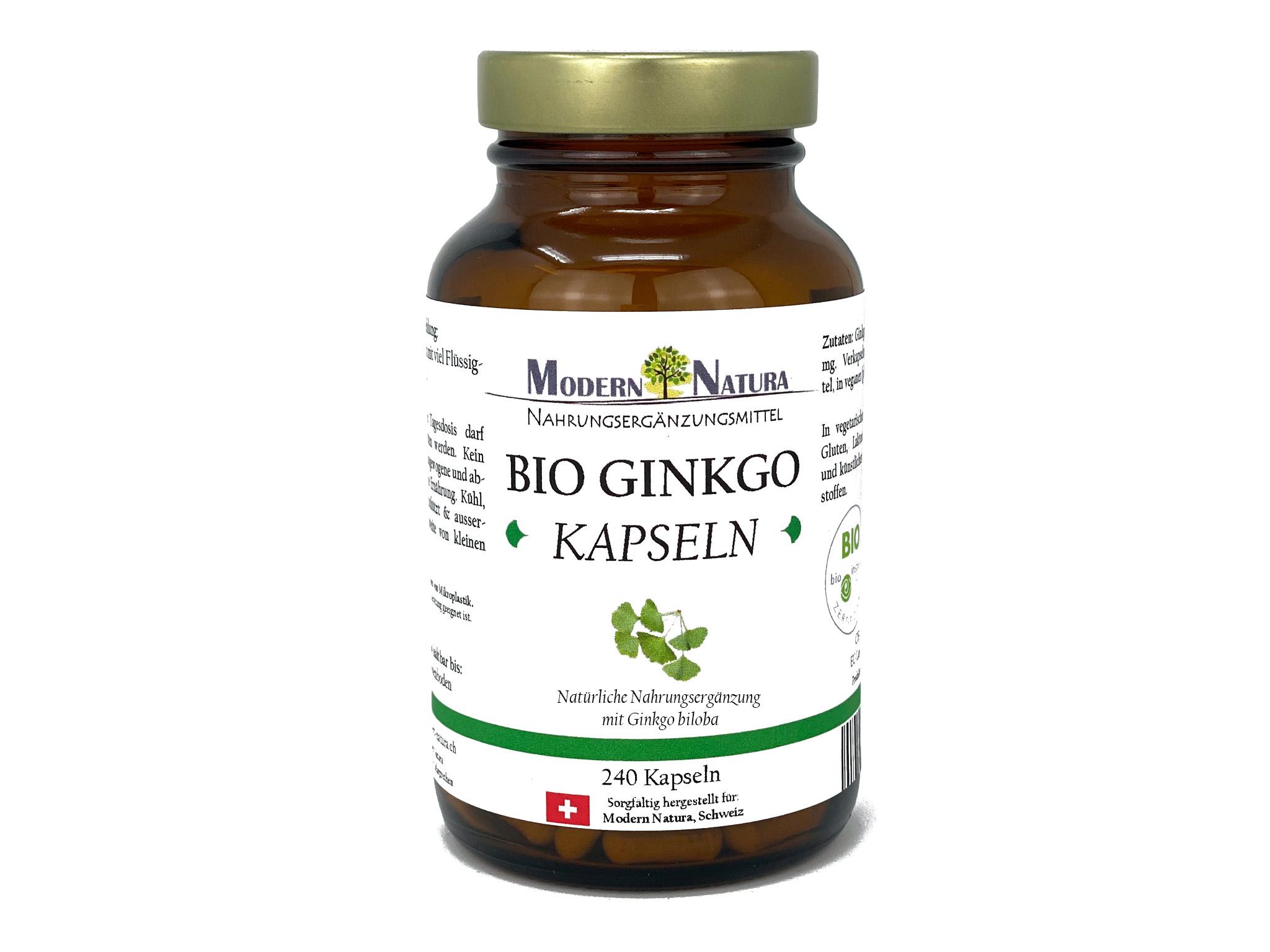 BIO Ginkgo Biloba Kapseln Einzelglas mit 240 Kapseln - Vegan & Glutenfrei