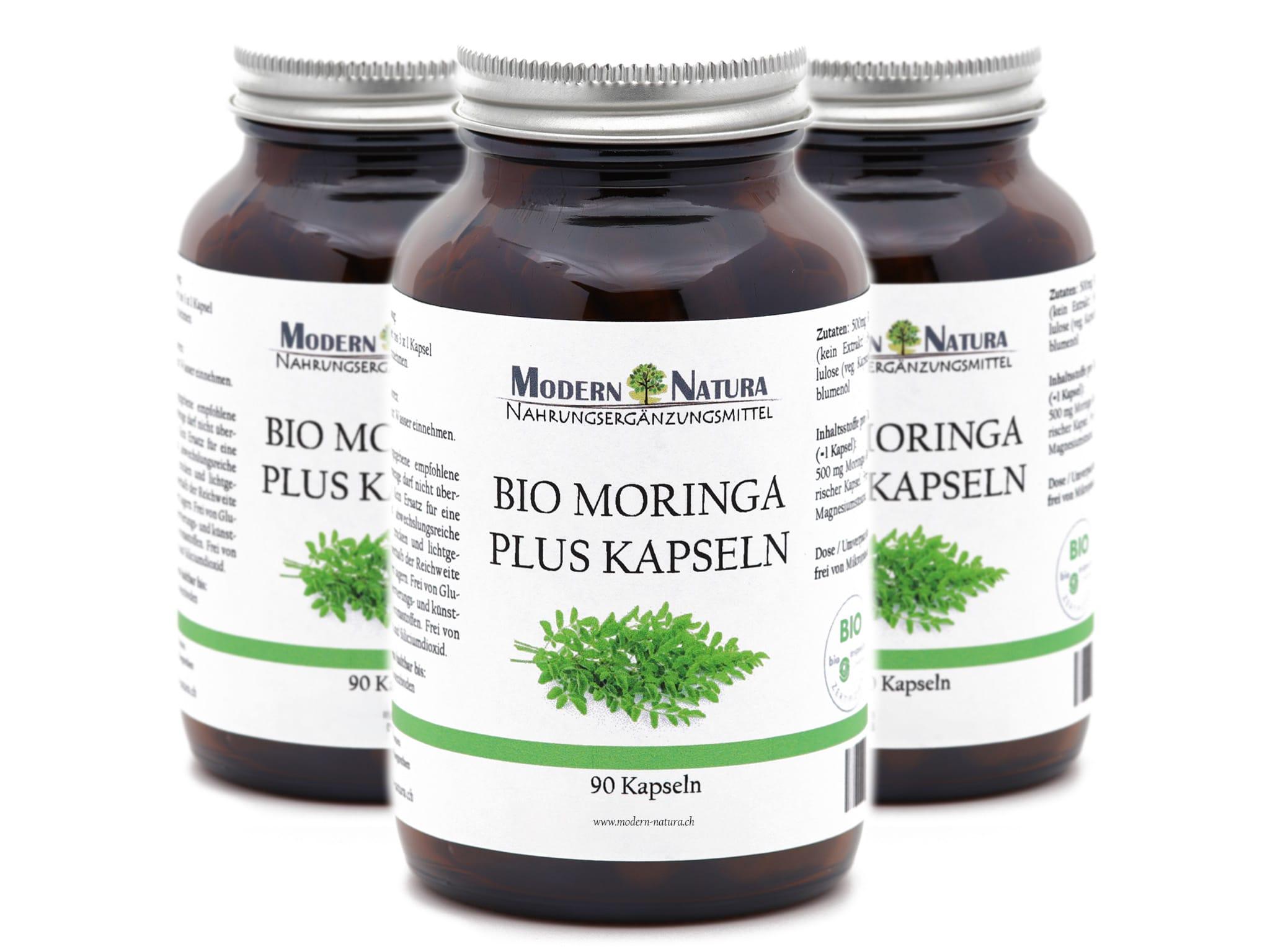 BIO Moringa Kapseln - 3x 90 Kapseln (Set) Vegan & Glutenfrei - 500mg Bio Moringa in jeder Kapsel