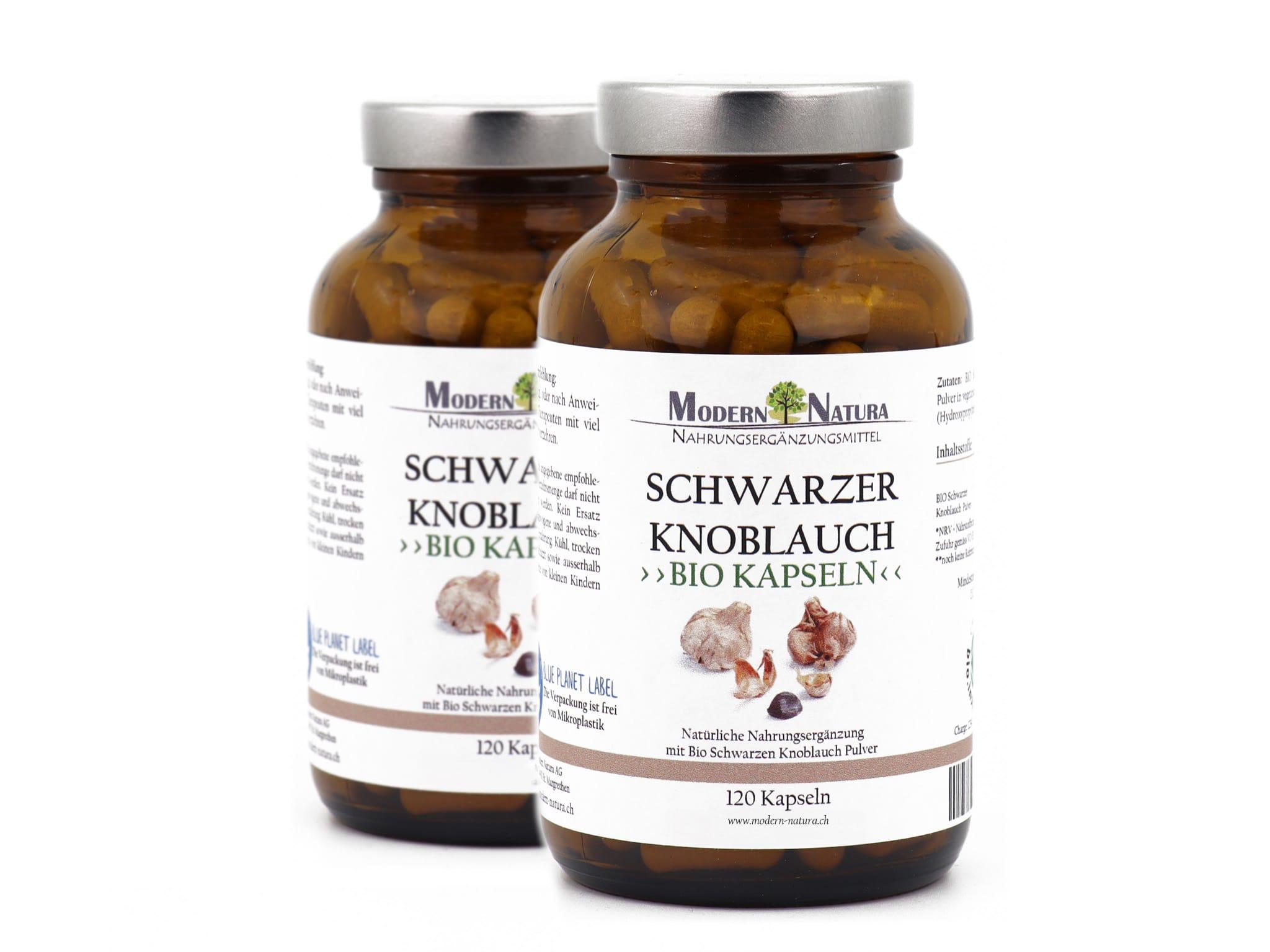 BIO Schwarzer Knoblauch Doppelpack (2x 120 Kapseln im Glas) Vegan & Glutenfrei - Mit reinem Bio Knoblauch Pulver