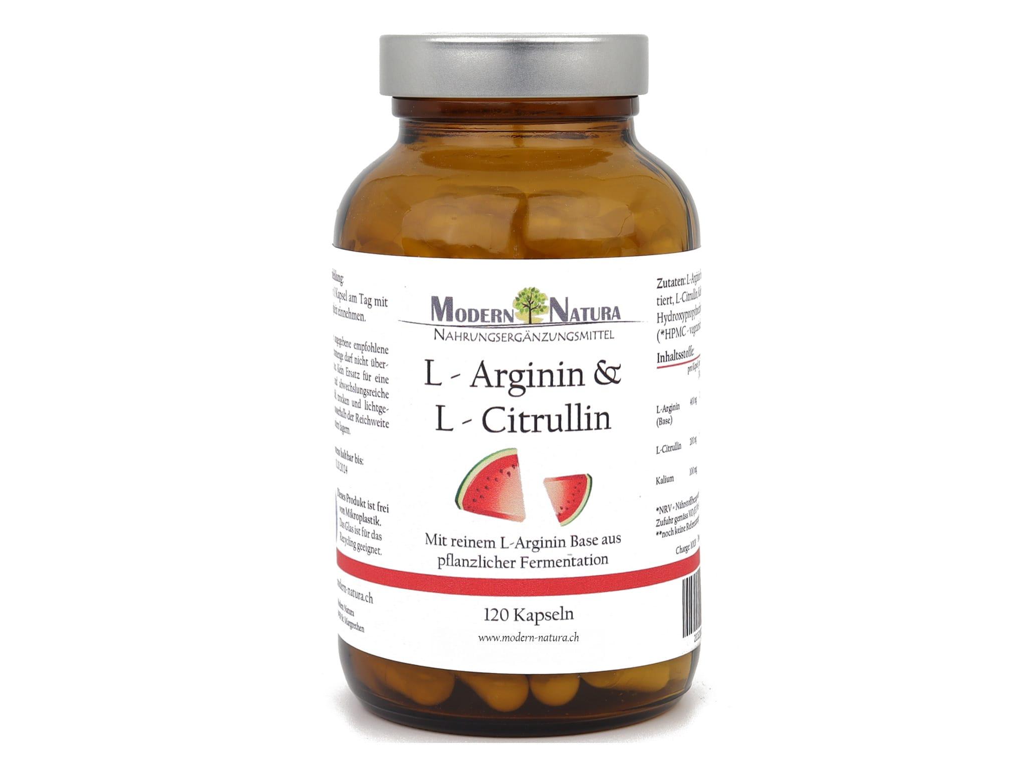 L-Arginin & L-Citrullin - 120 Kapseln - Vegan & Glutenfrei - Reines L-Arginin Base