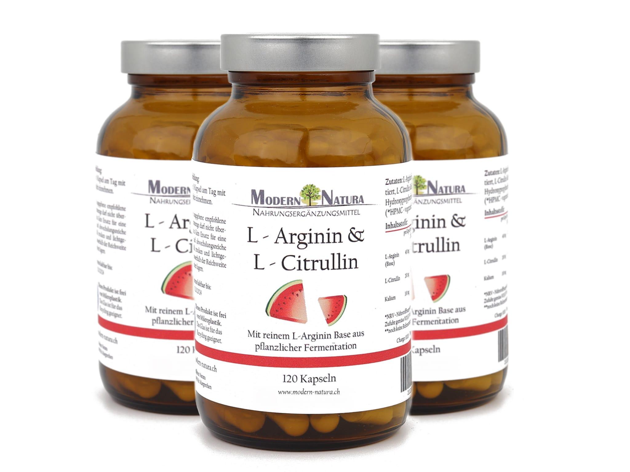 L-Arginin & L-Citrullin - 3x 100 Kapseln Dreierpack - Vegan & Glutenfrei - Reines L-Arginin Base
