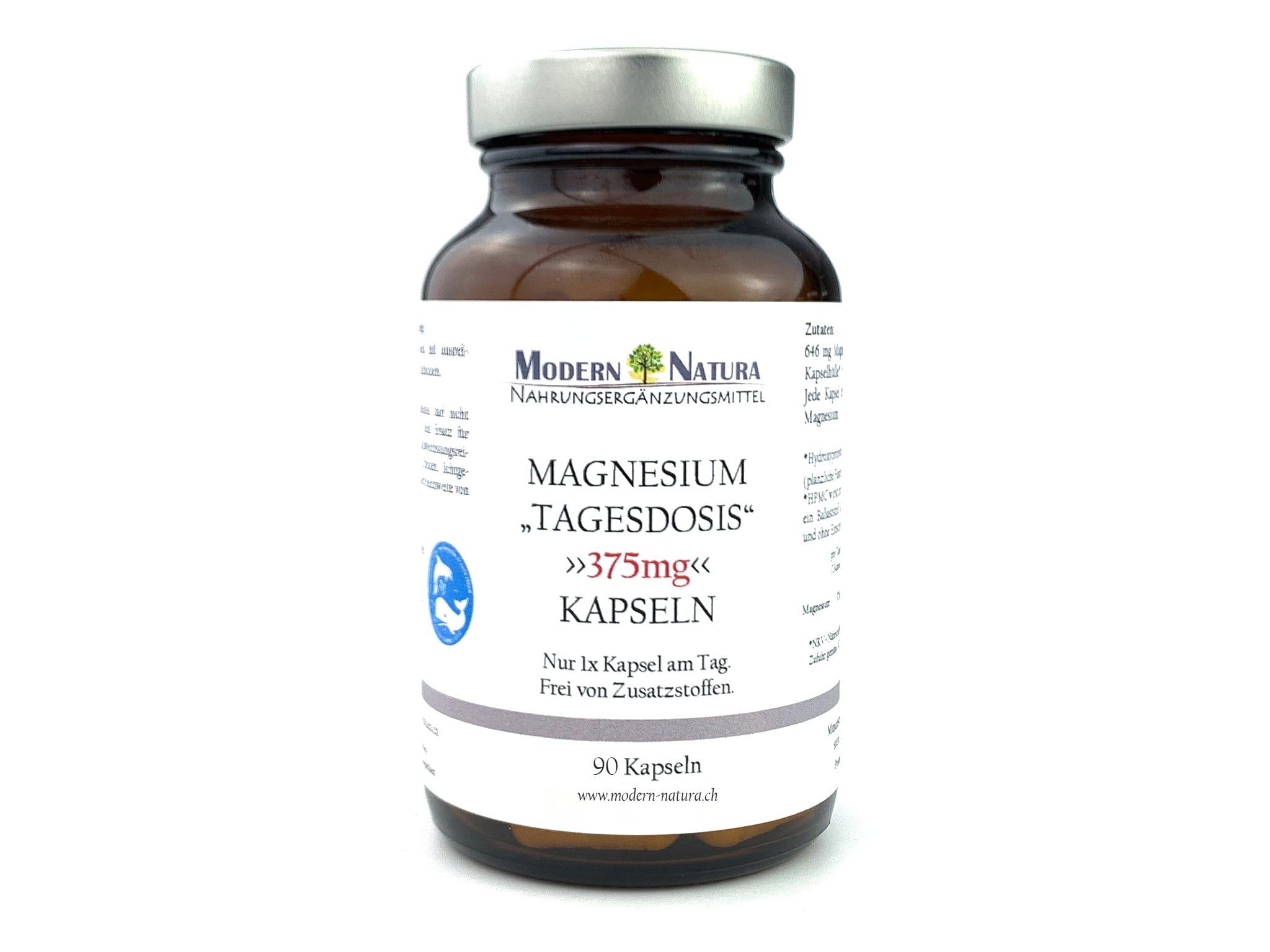 Magnesium "Tagesdosis" 375mg - Hochdosiert - 90 Kapseln - Vegan & Glutenfrei - Hohe Bioverfügbarkeit