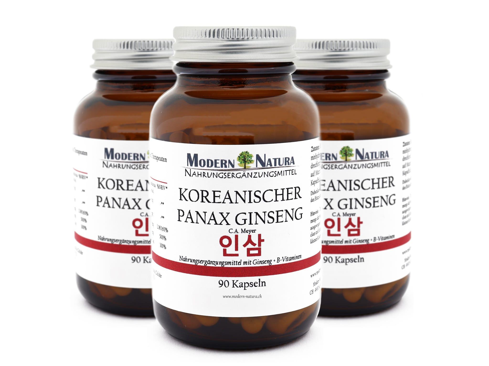 Koreanischer Panax Ginseng - Dreierpack (3x 90 Kapseln) Vegan & Glutenfrei - Ginsengextrakt mit B-Vitaminen (B1, B6 & B12) - Panax ginseng C. A. Meyer