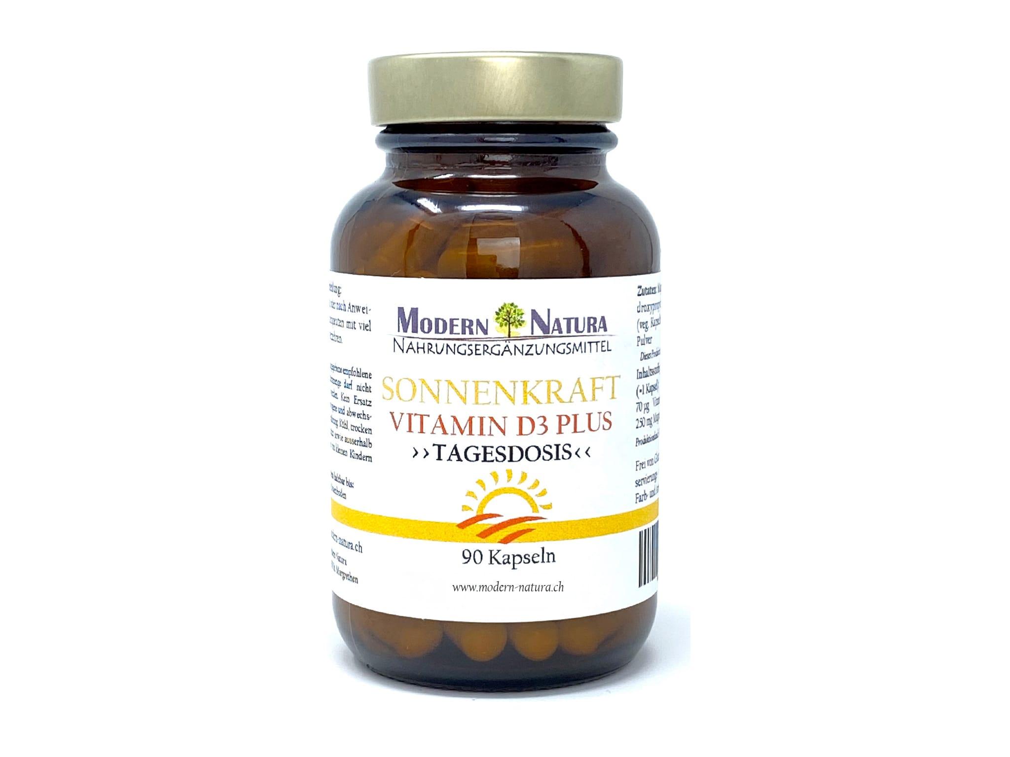 Vitamin D3 Kapseln "Sonnenkraft" - 1x 90 Kapseln Einzelglas - Vegan & Glutenfrei - (Cholecalciferol 2800 IE. pro Kapsel)