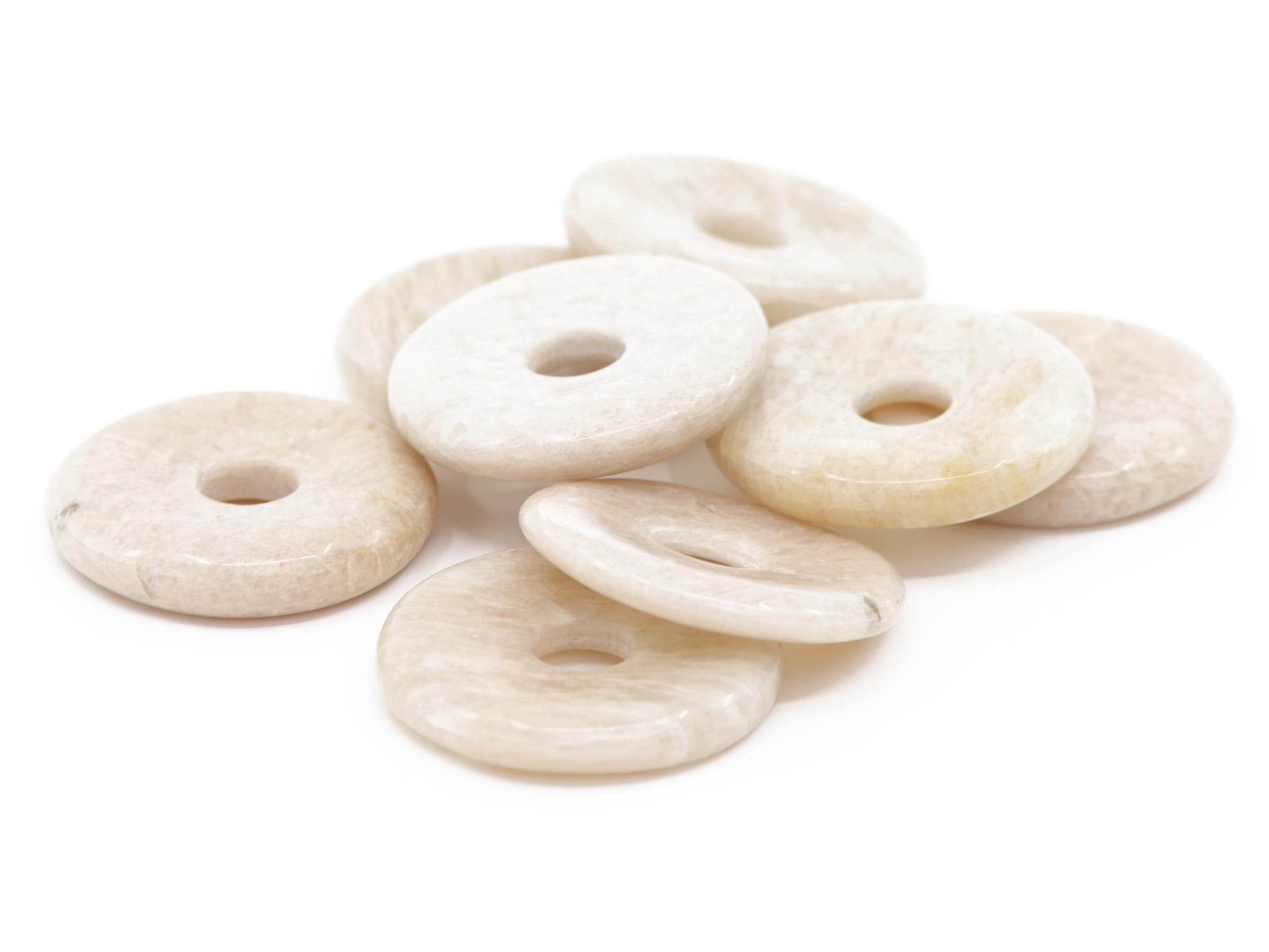 Mondstein Donut Anhänger - Edelstein / Heilstein - inkl. 1m Leder- oder Kunstleder Halsband (Schmuckstein)