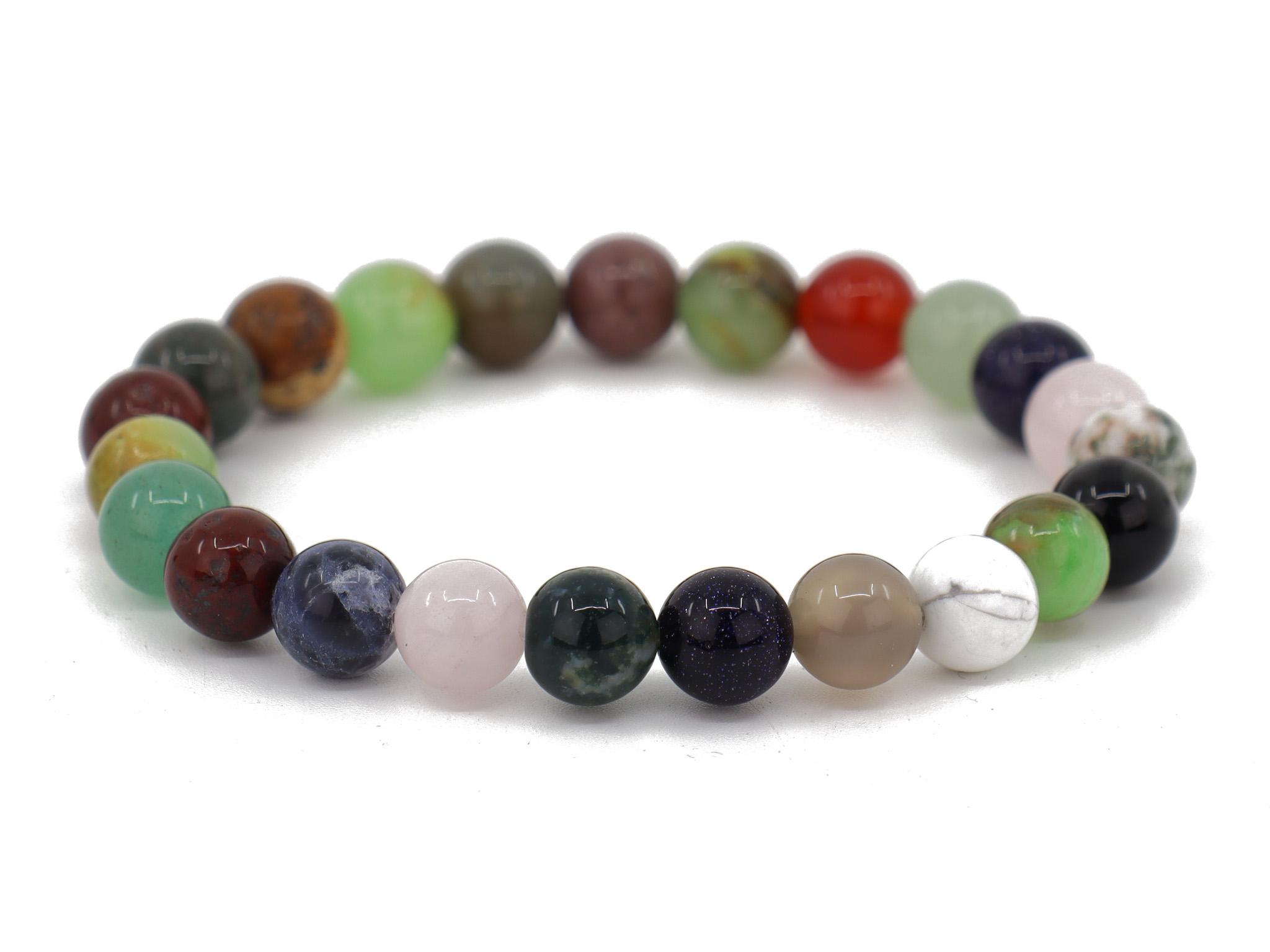 Multi Stein Edelstein / Heilstein Armband - ca.8 mm Edelstein Kugel Mix - Unisex