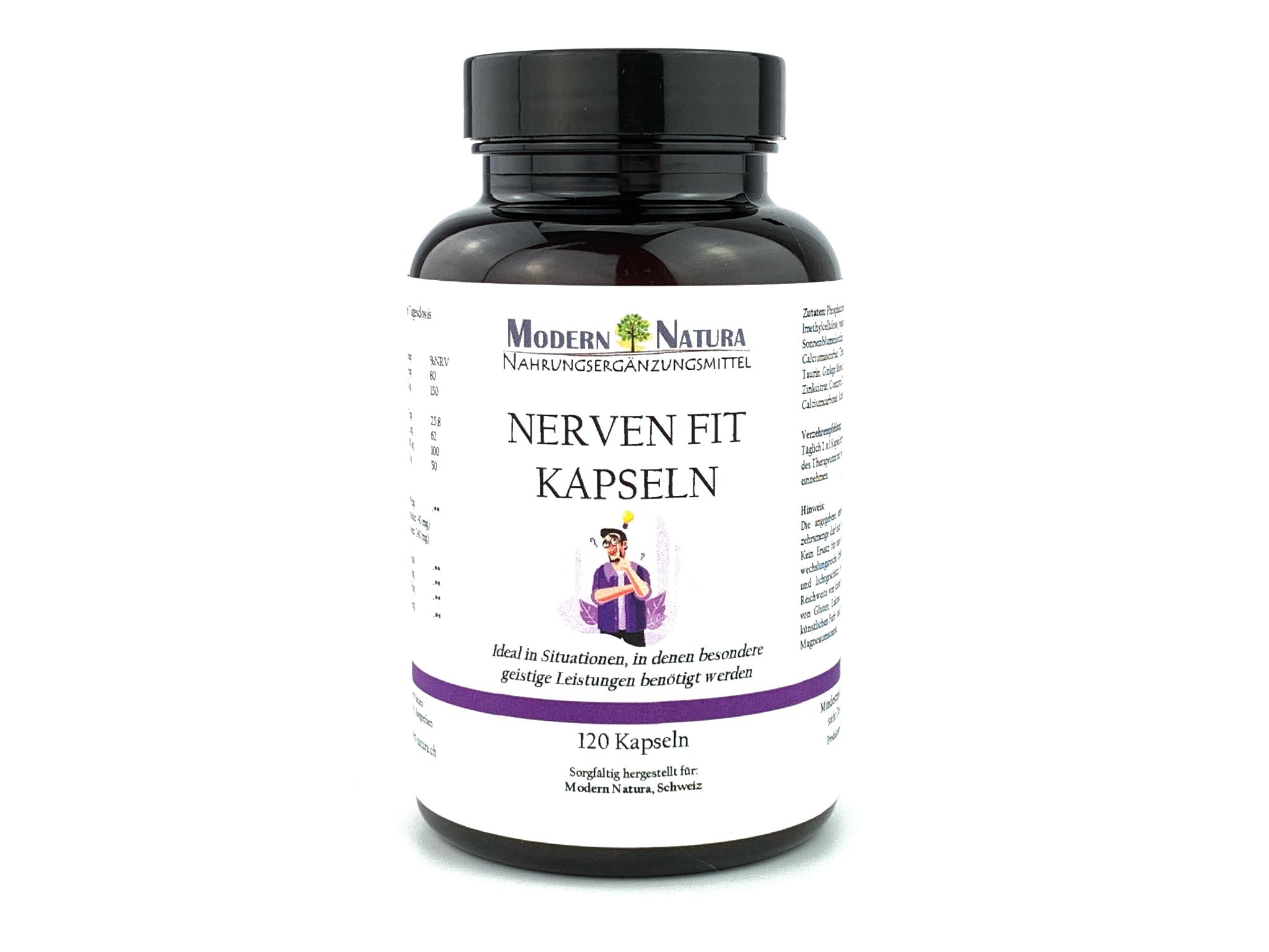 Modern Natura Nerven Fit Kapseln - Mit Phosphatidylserin - Ideal bei Prüfungen (120 Stk, Vegan & Glutenfrei) 