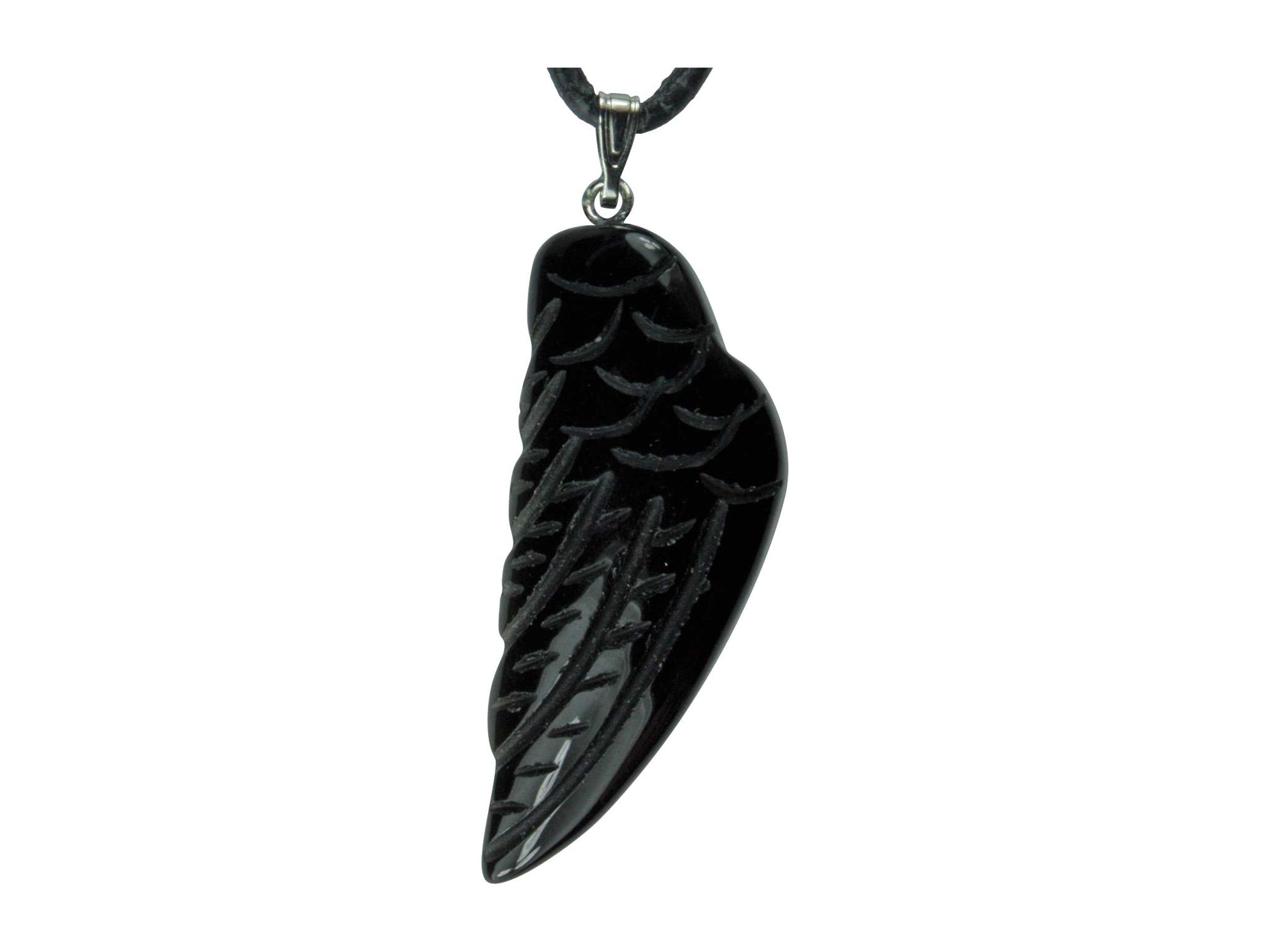 Onyx Engelflügel mit Öse + 1m Lederhalsband