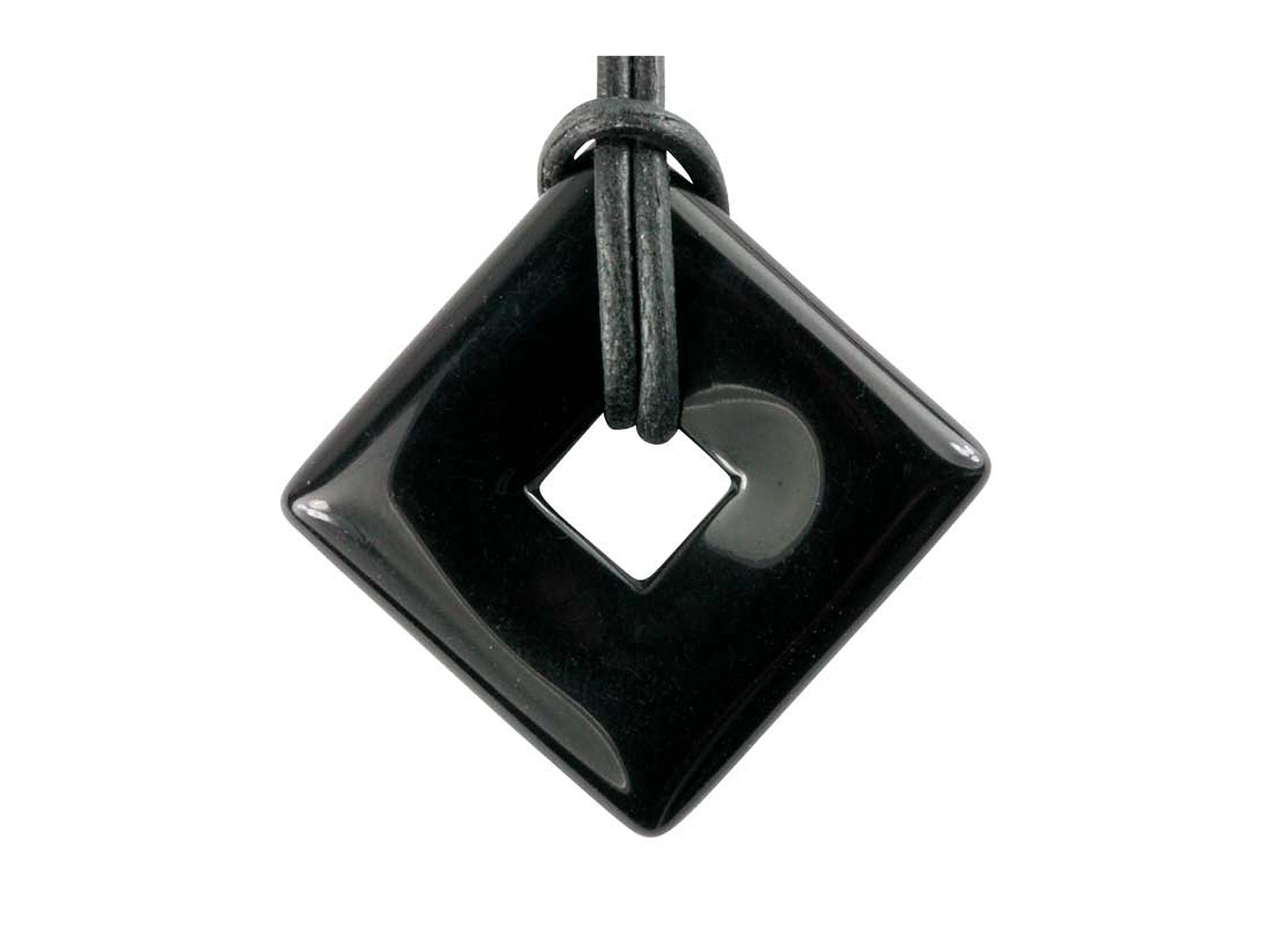 Onyx Edelstein (Square Donut) - Anhänger inkl. 1m Leder- oder Kunstleder Halsband (Schmuckstein)