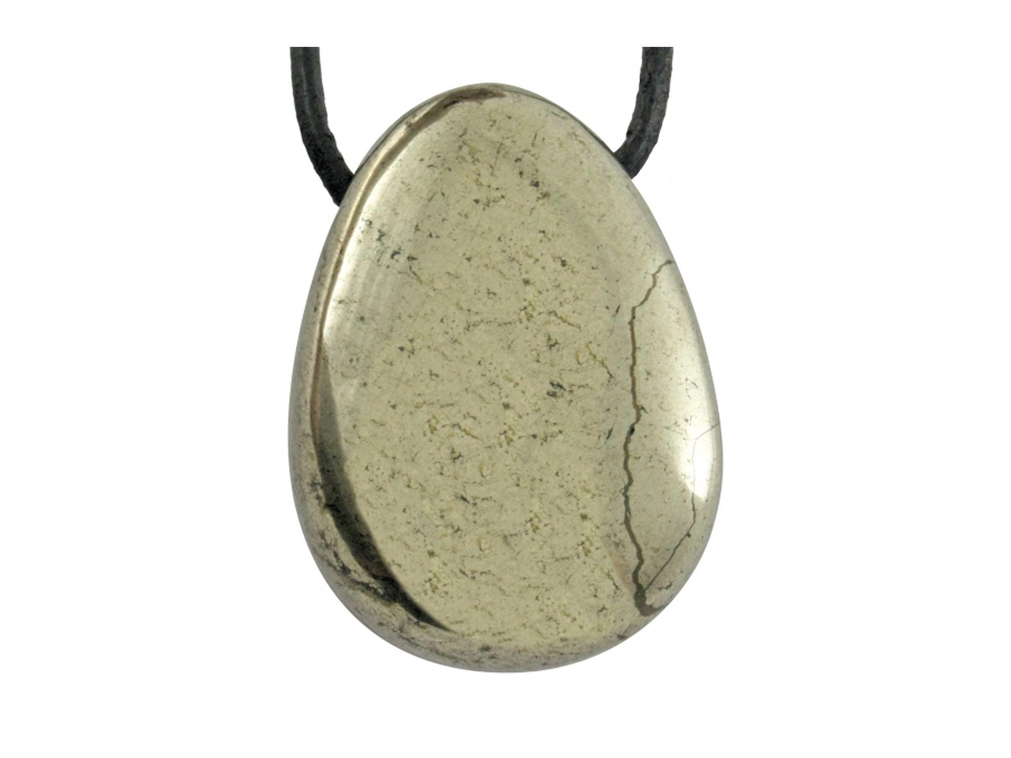 Pyrit Edelstein / Heilstein - inkl. 1m Leder- oder Kunstleder Halsband (Schmuckstein)
