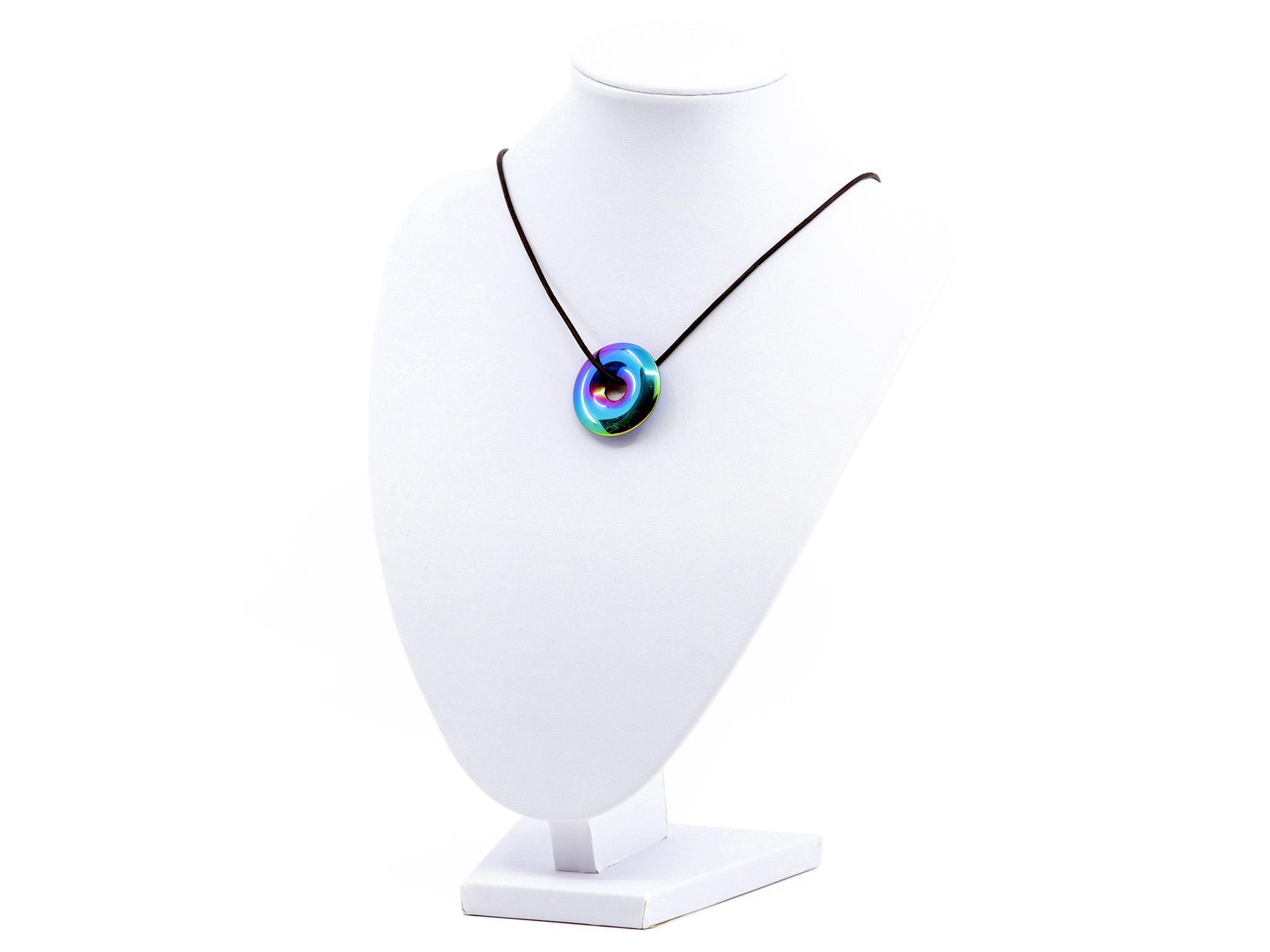 Rainbow Hämatit Donut Edelstein / Heilstein - inkl. 1m Leder- oder Kunstleder Halsband (Schmuckstein)