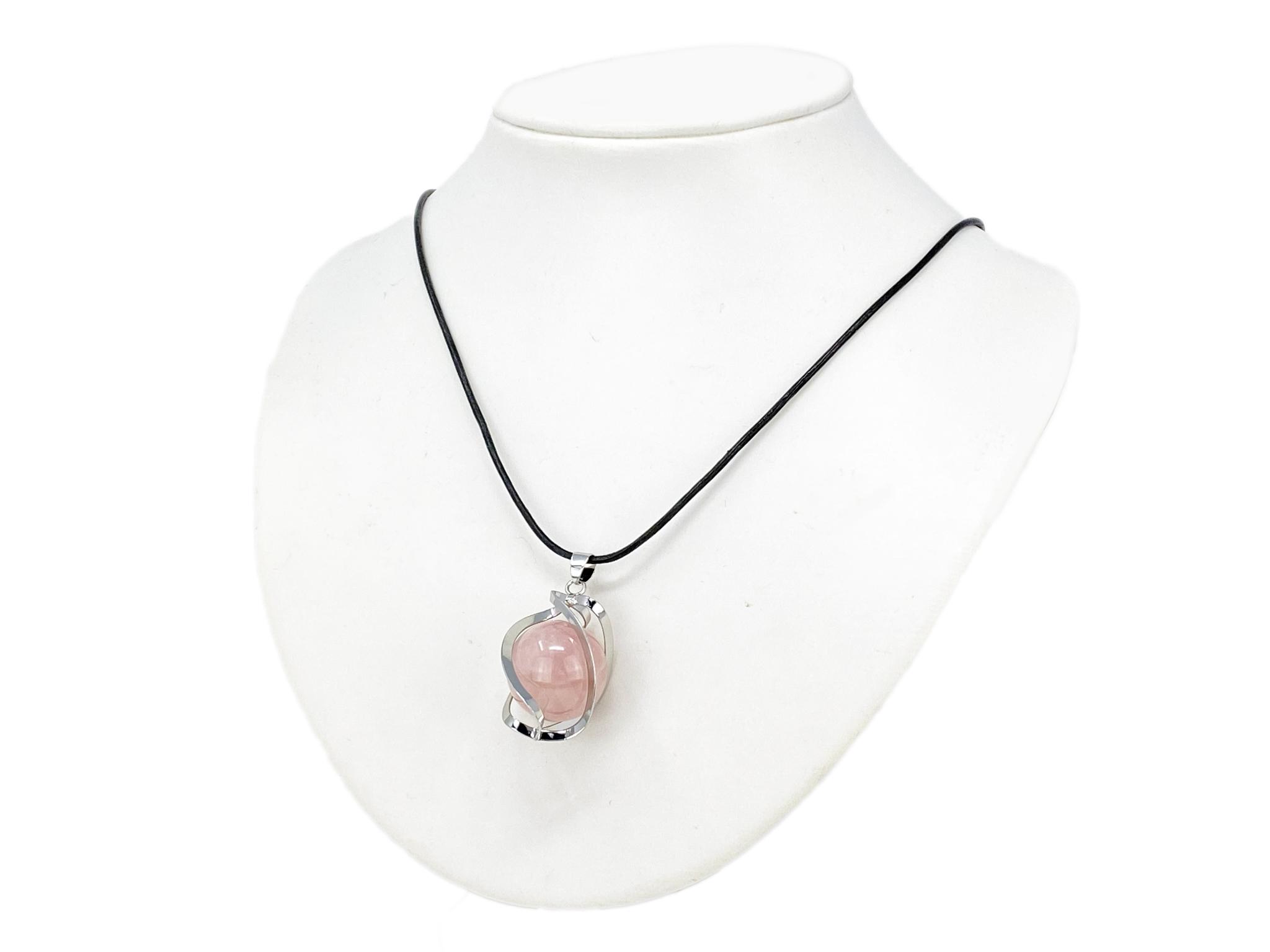 Rosenquarz Kugel Edelstein / Heilstein - Anhänger inkl. 1m Leder- oder Kunstleder Halsband (Schmuckstein)