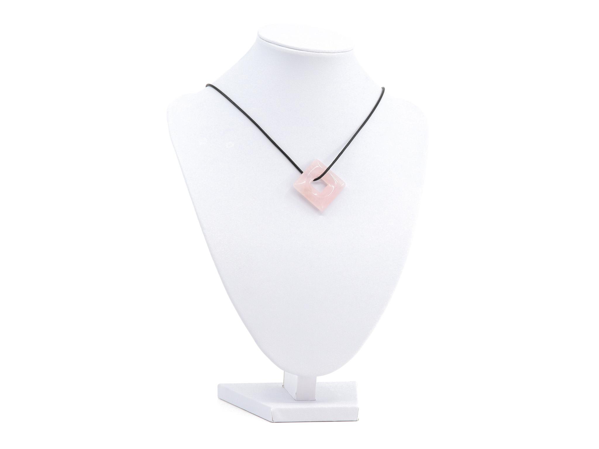 Rosenquarz Edelstein (Square Donut) - Anhänger inkl. 1m Leder- oder Kunstleder Halsband (Schmuckstein)
