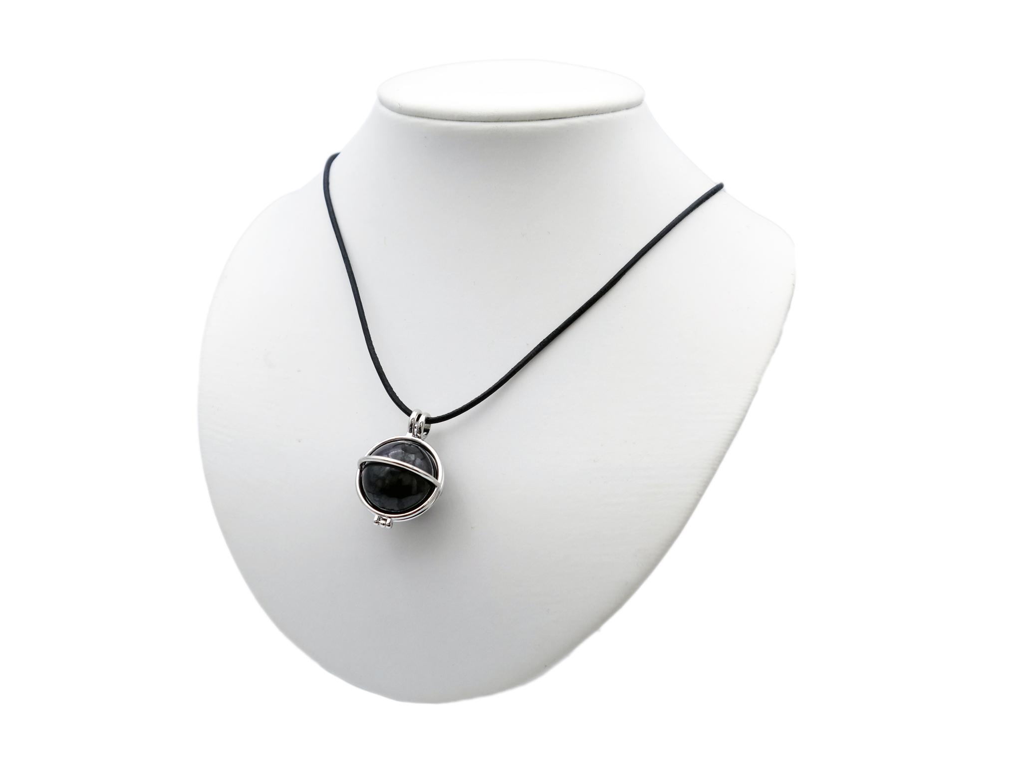 Schungit Edelstein / Heilstein Anhänger (Kugel im versilberten Käfig) + 1m Leder- oder Kunstlederhalsband