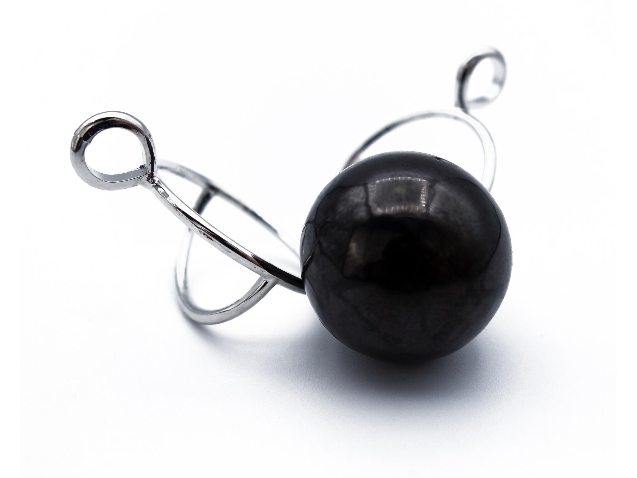Schungit Edelstein / Heilstein Anhänger (Kugel im versilberten Käfig) + 1m Leder- oder Kunstlederhalsband