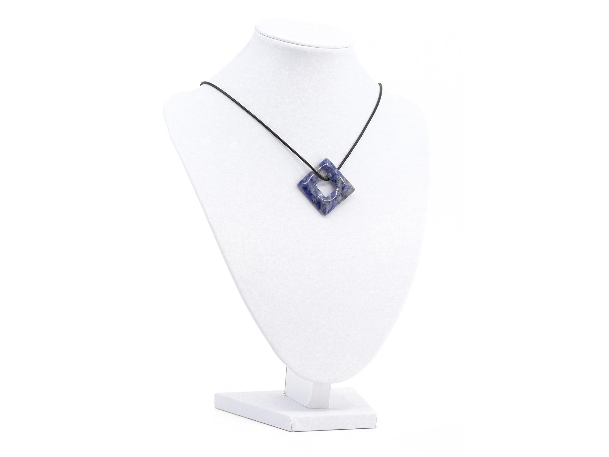 Sodalith Edelstein (Square Donut) - Anhänger inkl. 1m Leder- oder Kunstleder Halsband (Schmuckstein)