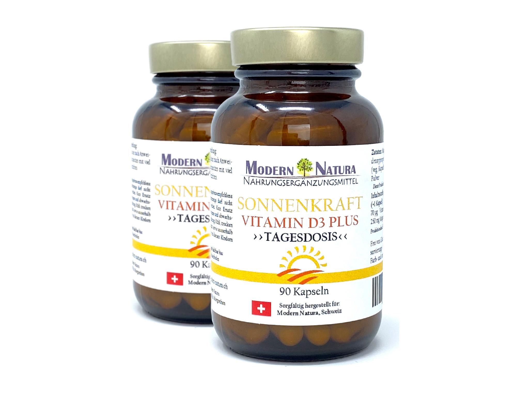Vitamin D3 Kapseln "Sonnenkraft" - 2x 90 Kapseln Doppelpack - Vegan & Glutenfrei - (Vitamin D 2800 IE. pro Kapsel)