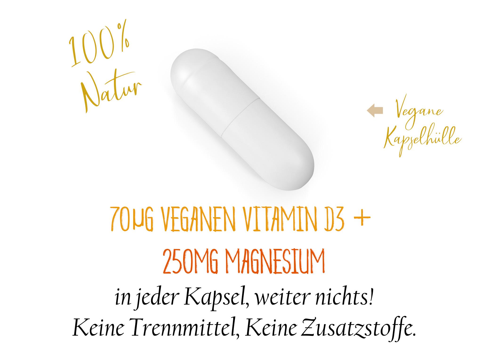Sonnenkraft "Tagesdosis" - Vitamin D3 Plus - 2x 90 Kapseln Doppelpack - Vegan & Glutenfrei - Mit 250mg Magnesium für die bestmögliche Bioverfügbarkeit