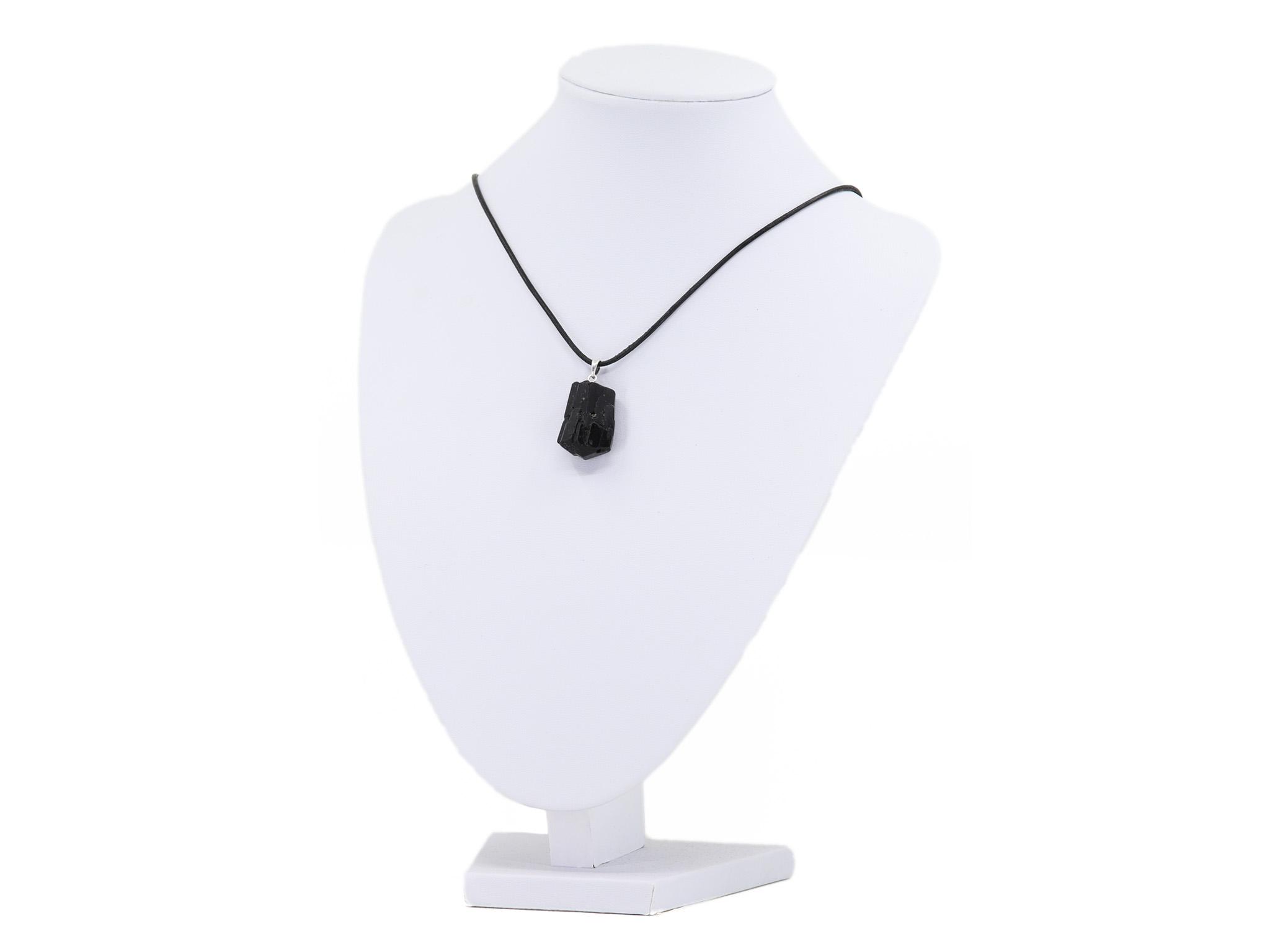 Turmalin - Schörl Rohstein mit Öse Edelstein / Heilstein Anhänger - inkl. 1m Leder- oder Kunstleder Halsband (Schmuckstein)