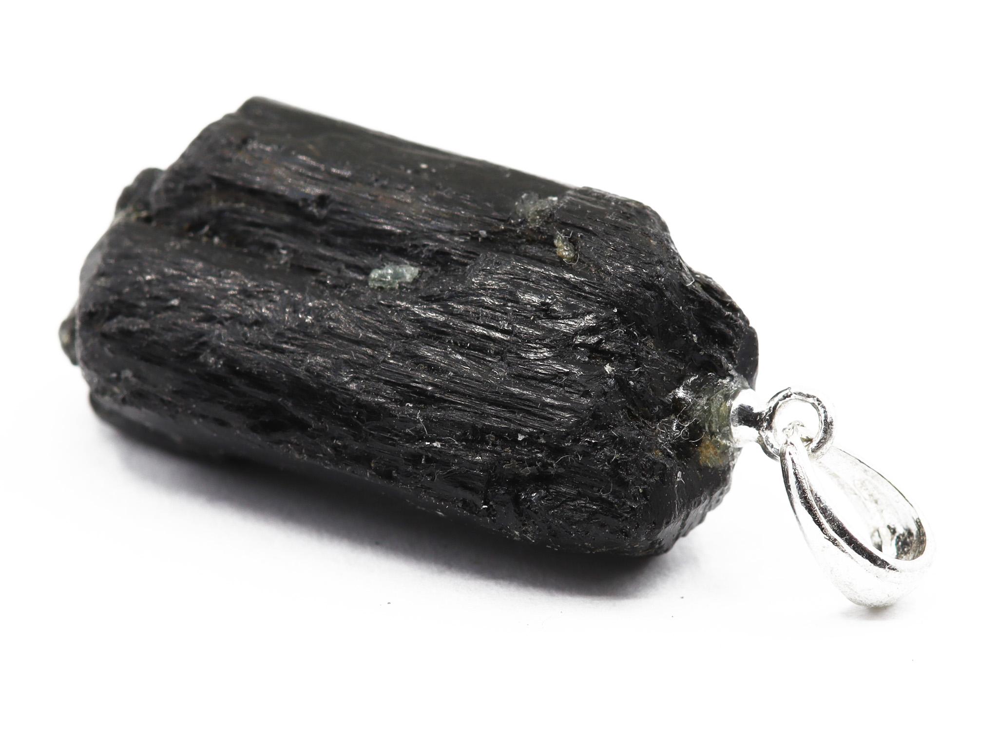 Turmalin - Schörl Rohstein mit Öse Edelstein / Heilstein Anhänger - inkl. 1m Leder- oder Kunstleder Halsband (Schmuckstein)