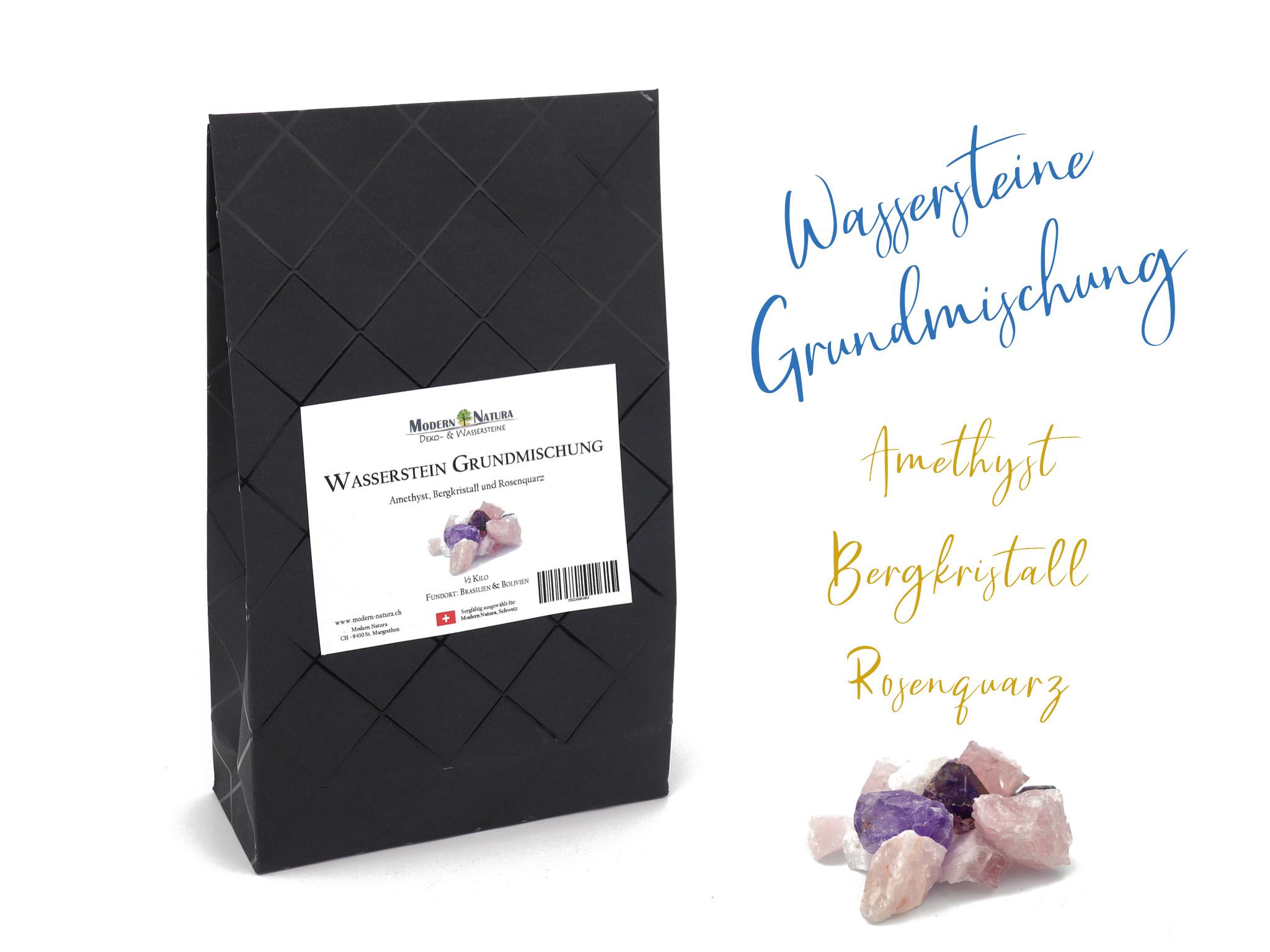 Wassersteine / Dekosteine Grundmischung mit Amethyst + Bergkristall + Rosenquarz (ca. 0,5 kg)  100% Natursteine