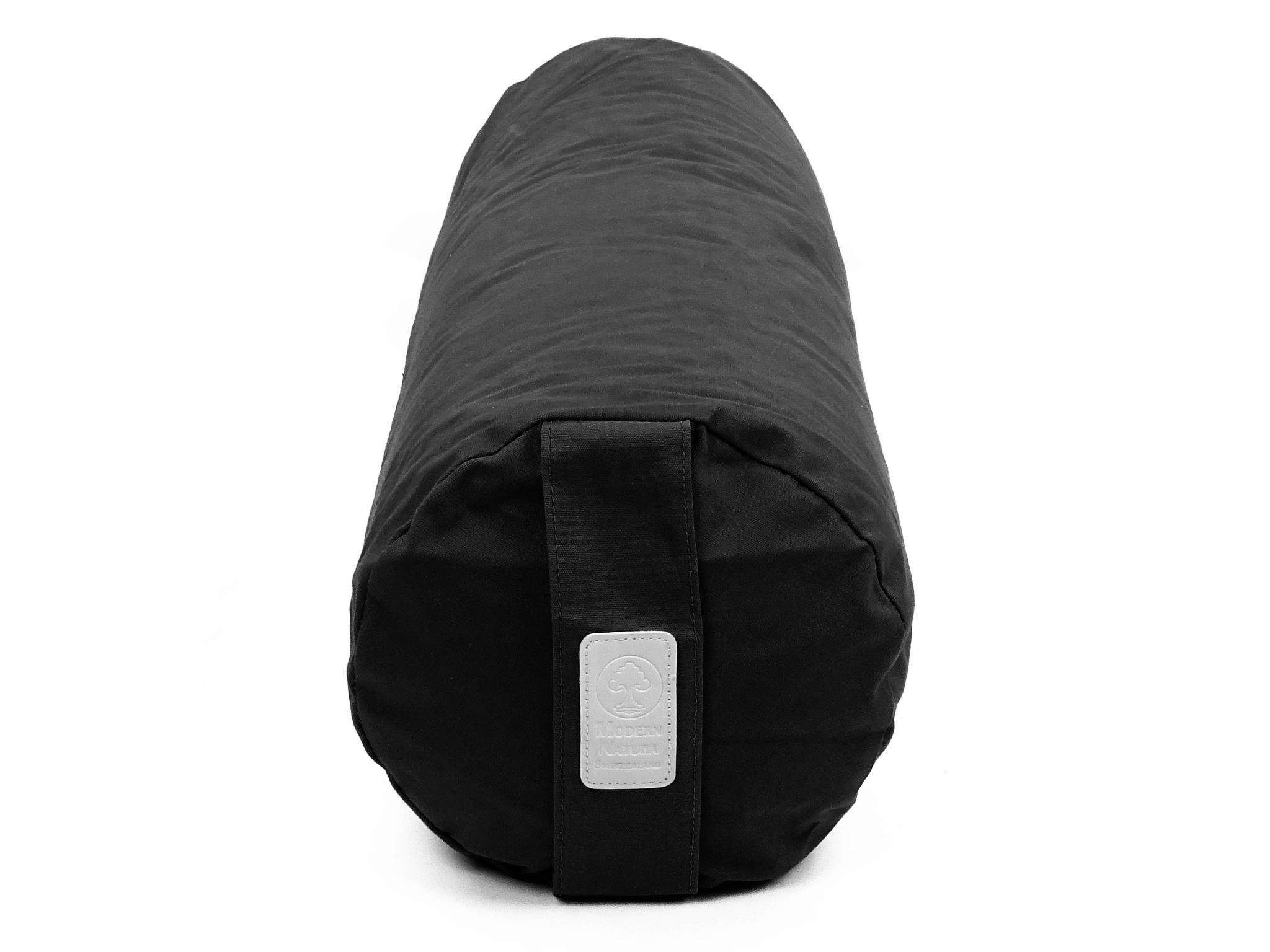 Yoga Bolster / Rolle "Mitternacht" (70 x 20 cm Gross, Rund, Farbe Schwarz) - Yogabolster / Meditationsbolster (Schweizer BIO Dinkelspelz)