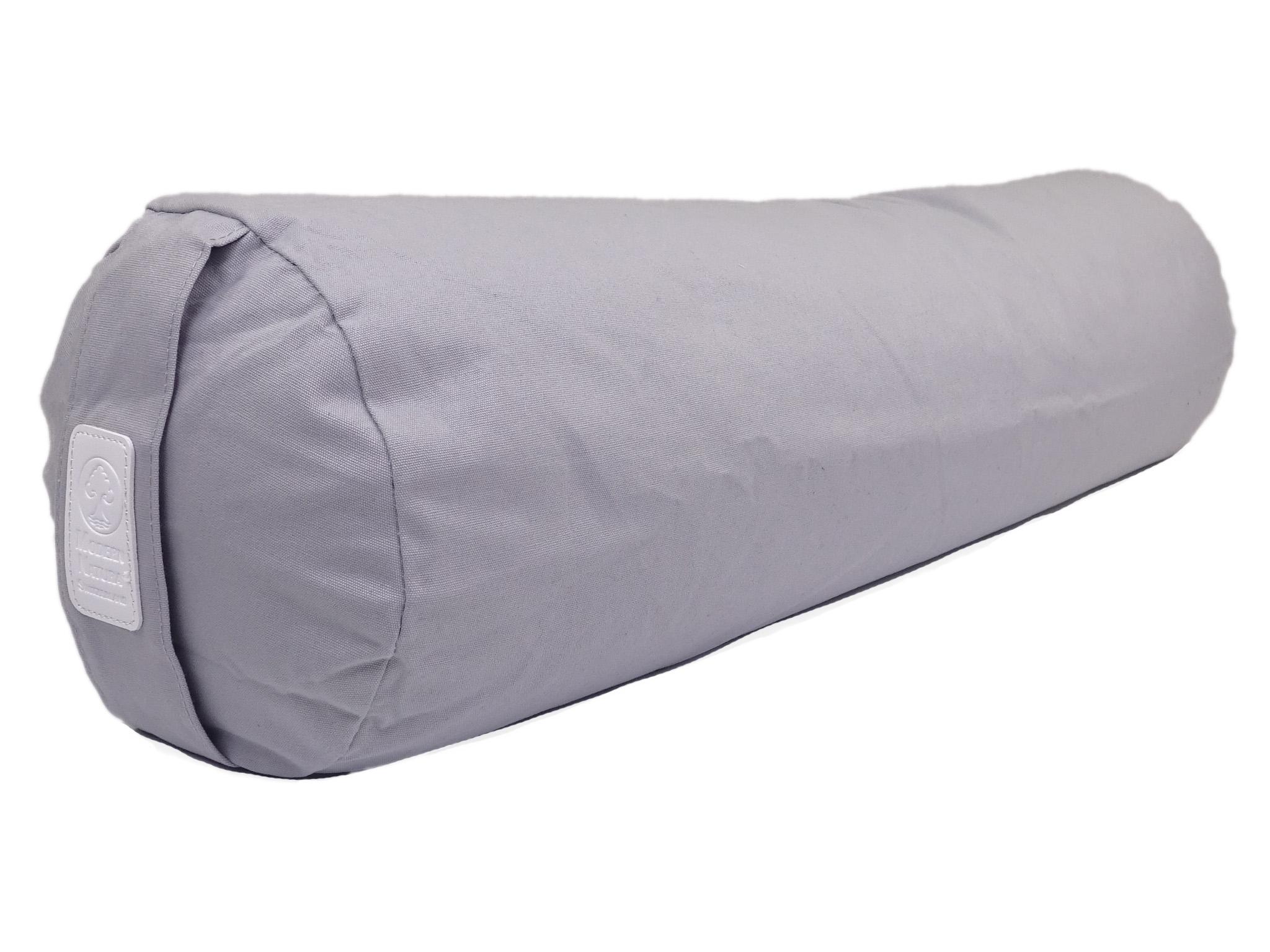 Yoga Bolster / Rolle "Mouse" (70 x 20 cm Gross, Rund, Hellgrau) - Yoga Kissen / Meditationskissen (Schweizer BIO Dinkelspelz)