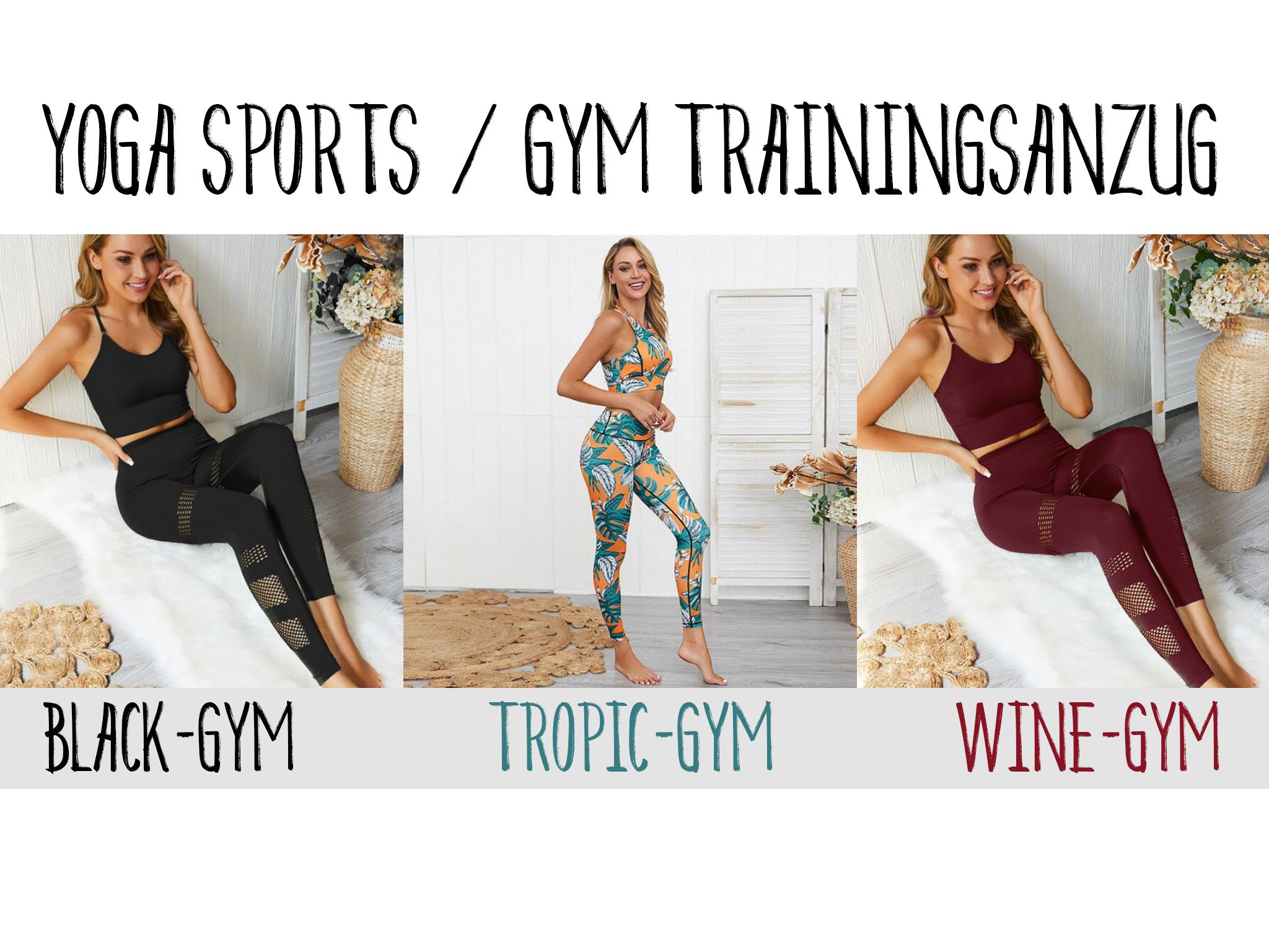 Yoga- und Sport Damen Trainingsanzug - Farben: Black, Wine Red, Tropic - Grösse S bis L