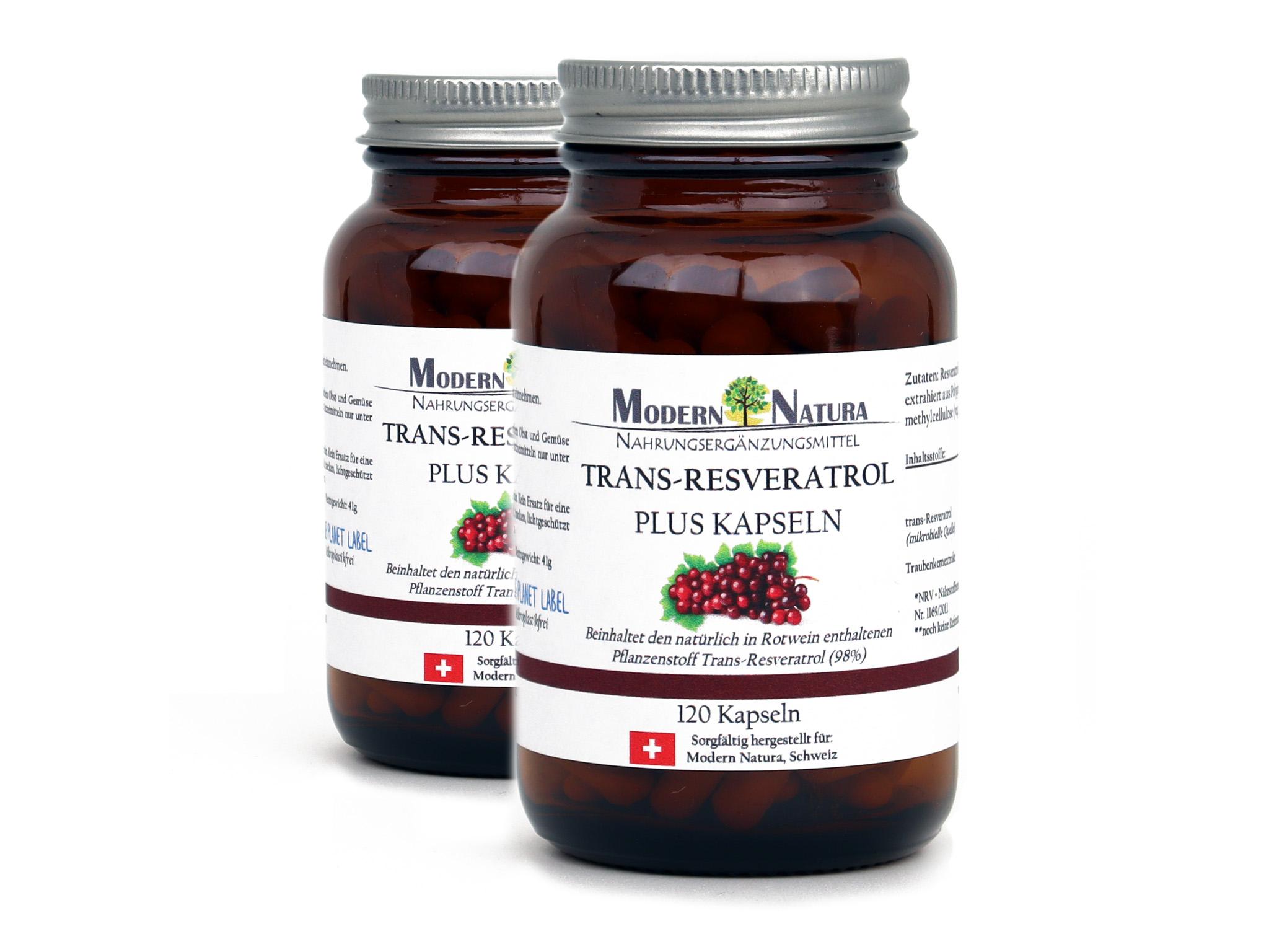 trans-Resveratrol PLUS Kapseln (Doppelpack 2x 120 Kapseln im Glas) Vegan & Glutenfrei - 300mg reines 98% trans-Resveratrol und OPC