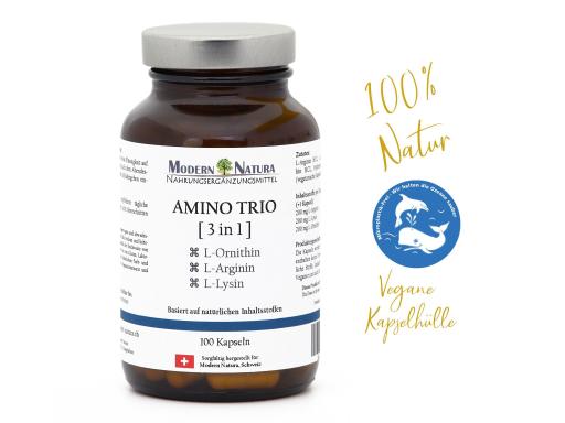 Amino Trio (3 in 1) 100 Kapseln mit L-Ornithin + L-Lysin + L-Arginin - Vegan & Glutenfrei