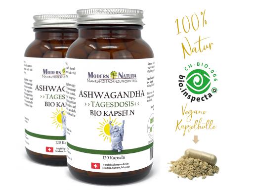 BIO Ashwagandha Doppelpack (2x 120 Kapseln) Vegan & Glutenfrei - Mit reinem Ashwagandha Pulver
