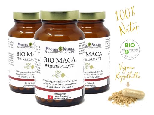 BIO Maca - 3x 80 Kapseln Set - 700mg Macawurzelpulver - Vegan & Glutenfrei