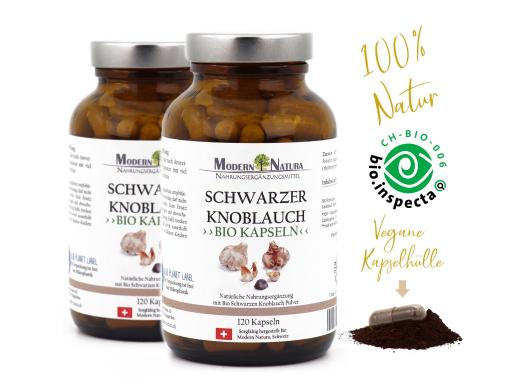 BIO Schwarzer Knoblauch Doppelpack (2x 120 Kapseln im Glas) Vegan & Glutenfrei - Mit reinem Bio Knoblauch Pulver