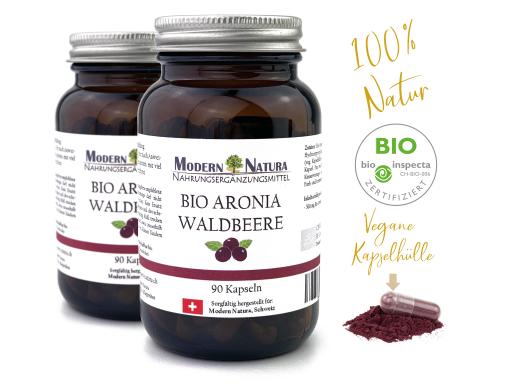 BIO Aronia Waldbeere - 2x 90 Kapseln Doppelpack - Vegan & Glutenfrei - 500mg reinstes Aronia Pulver