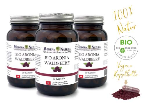 BIO Aronia Waldbeere - 3x 90 Kapseln - Vegan & Glutenfrei - 500mg reinstes Aroniabeeren Pulver / Apfelbeere
