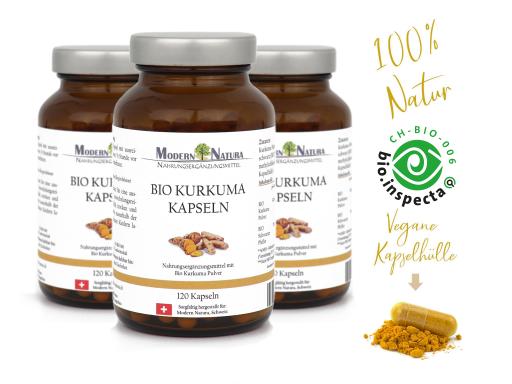BIO Kurkuma / Curcuma Kapseln - Dreierpack 3x 120 Kapseln im Glas -  Mit 400mg BIO Curcuma + 5mg BIO Schwarzer Pfeffer - Vegan & Glutenfrei