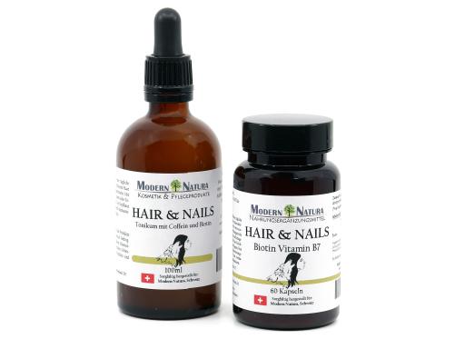 Hair & Nails - Biotin Haar- und Nagelkur für Sie und Ihn (60 Biotin Kapseln + 100ml Biotin Tonikum)