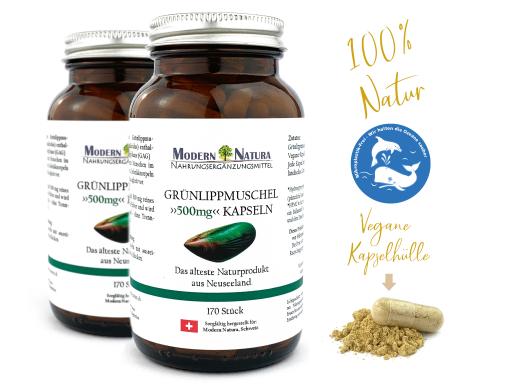 Grünlippmuschel Kapseln 500mg (2x 170 Kapseln Vorteilspack, Vegan verkapselt & Glutenfrei)