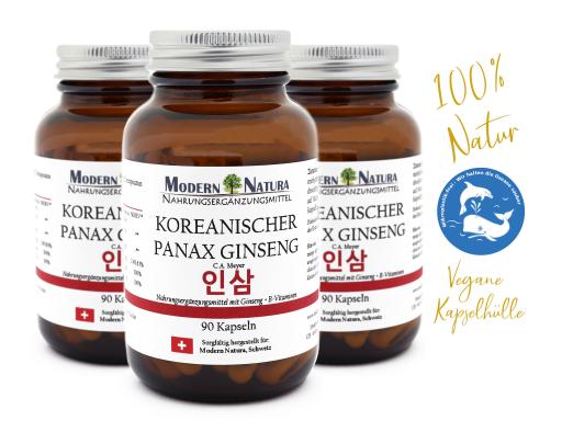 Koreanischer Panax Ginseng - Dreierpack (3x 90 Kapseln) Vegan & Glutenfrei - Ginsengextrakt mit B-Vitaminen (B1, B6 & B12) - Panax ginseng C. A. Meyer