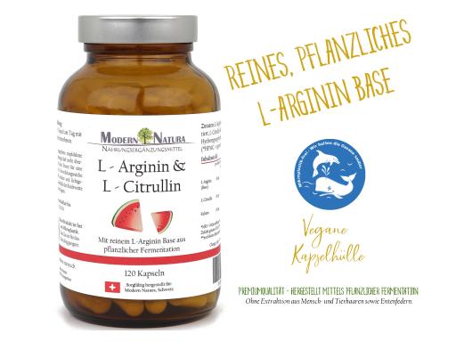 L-Arginin & L-Citrullin Einzelglas (1x 120 Kapseln) Vegan & Glutenfrei - Reines, pflanzliches L-Arginin Base