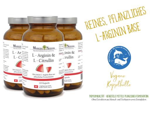 L-Arginin & L-Citrullin Dreierpack (3x 120 Kapseln) Vegan & Glutenfrei - Reines, pflanzliches L-Arginin Base